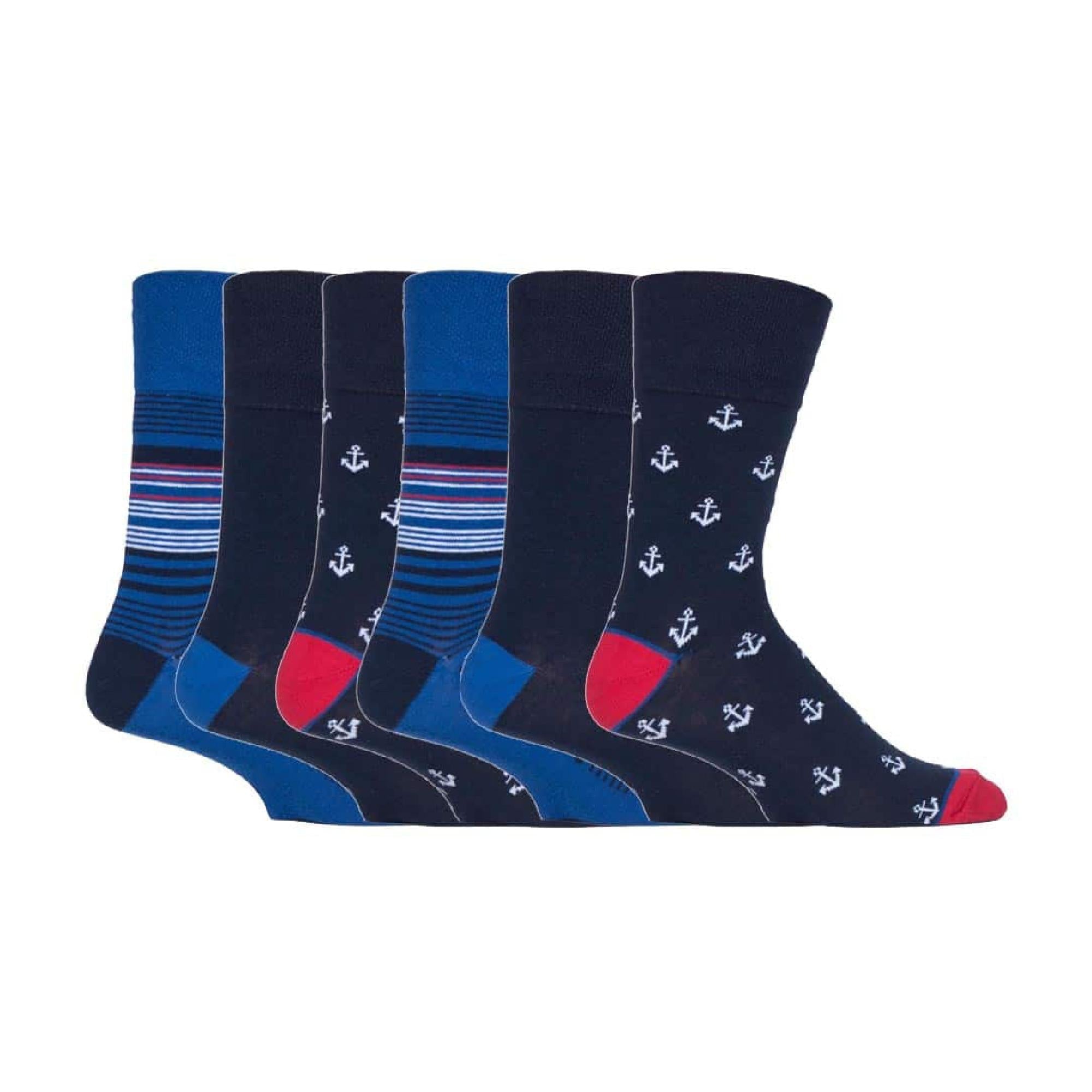 Sock Snob 6 Pack Mens Non Elastic Loose Top Patterned Socks