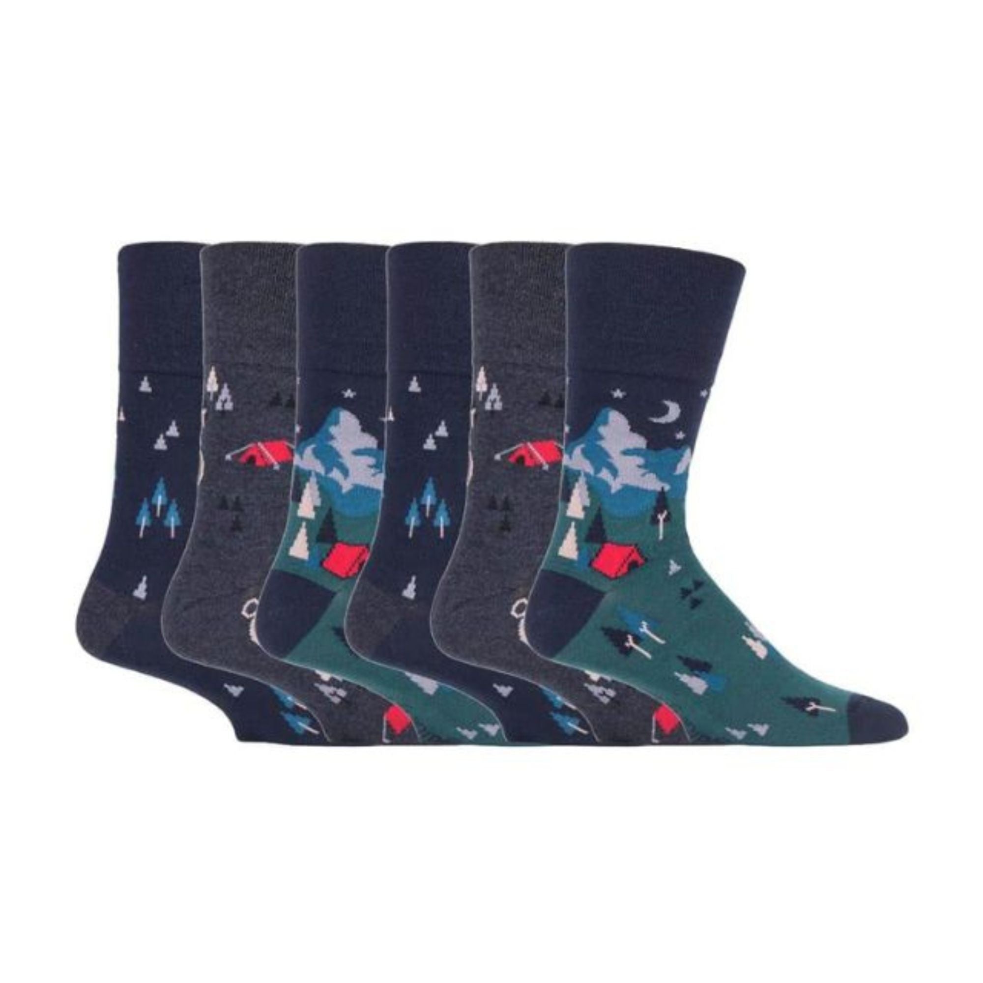 Sock Snob 6 Pack Mens Non Elastic Loose Top Patterned Socks