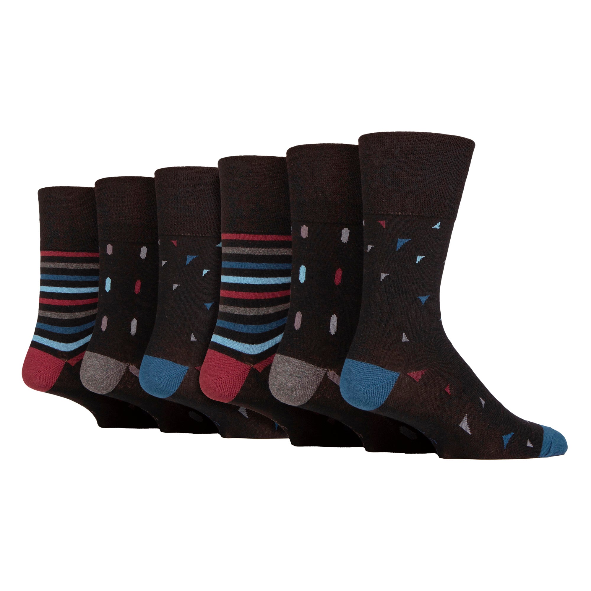 Sock Snob 6 Pack Mens Non Elastic Loose Top Patterned Socks