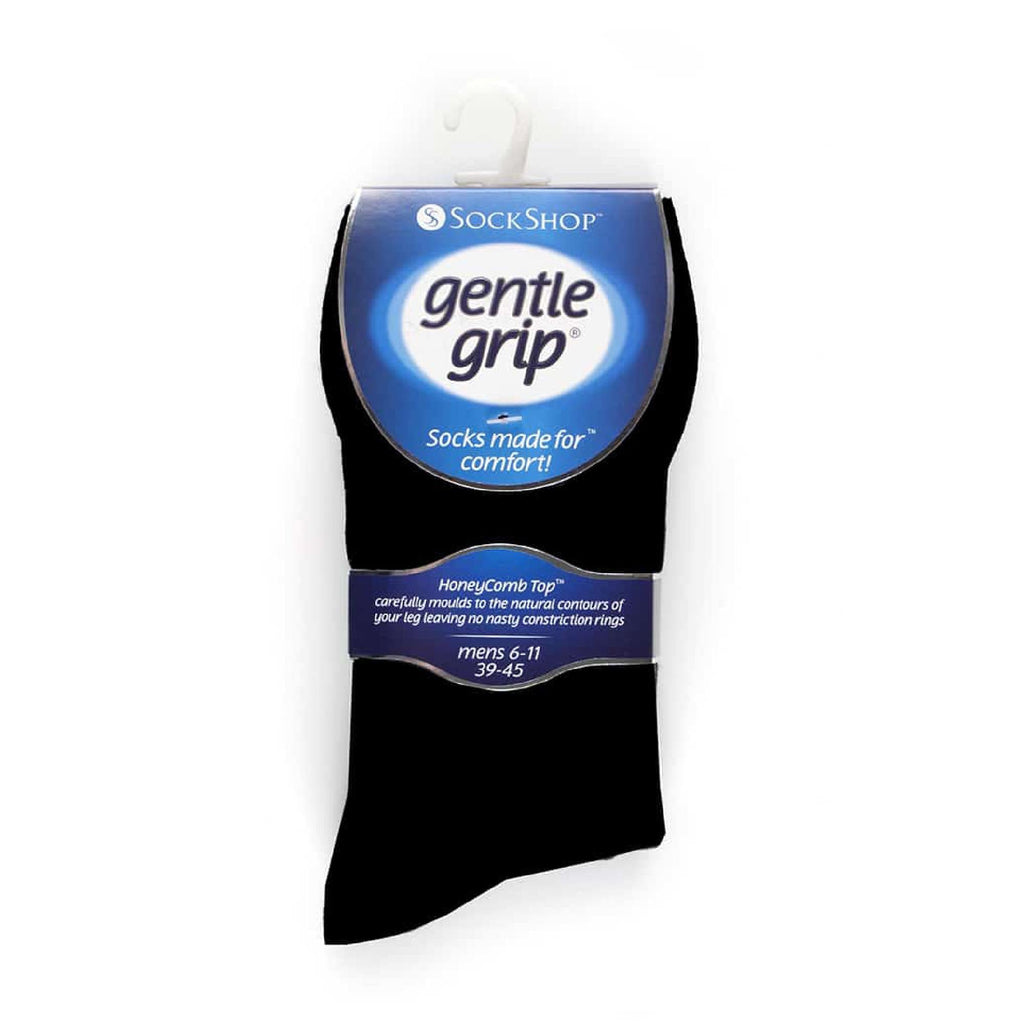 Gentle Grip 6 Pack Mens Loose Top Plain Coloured Cotton Socks