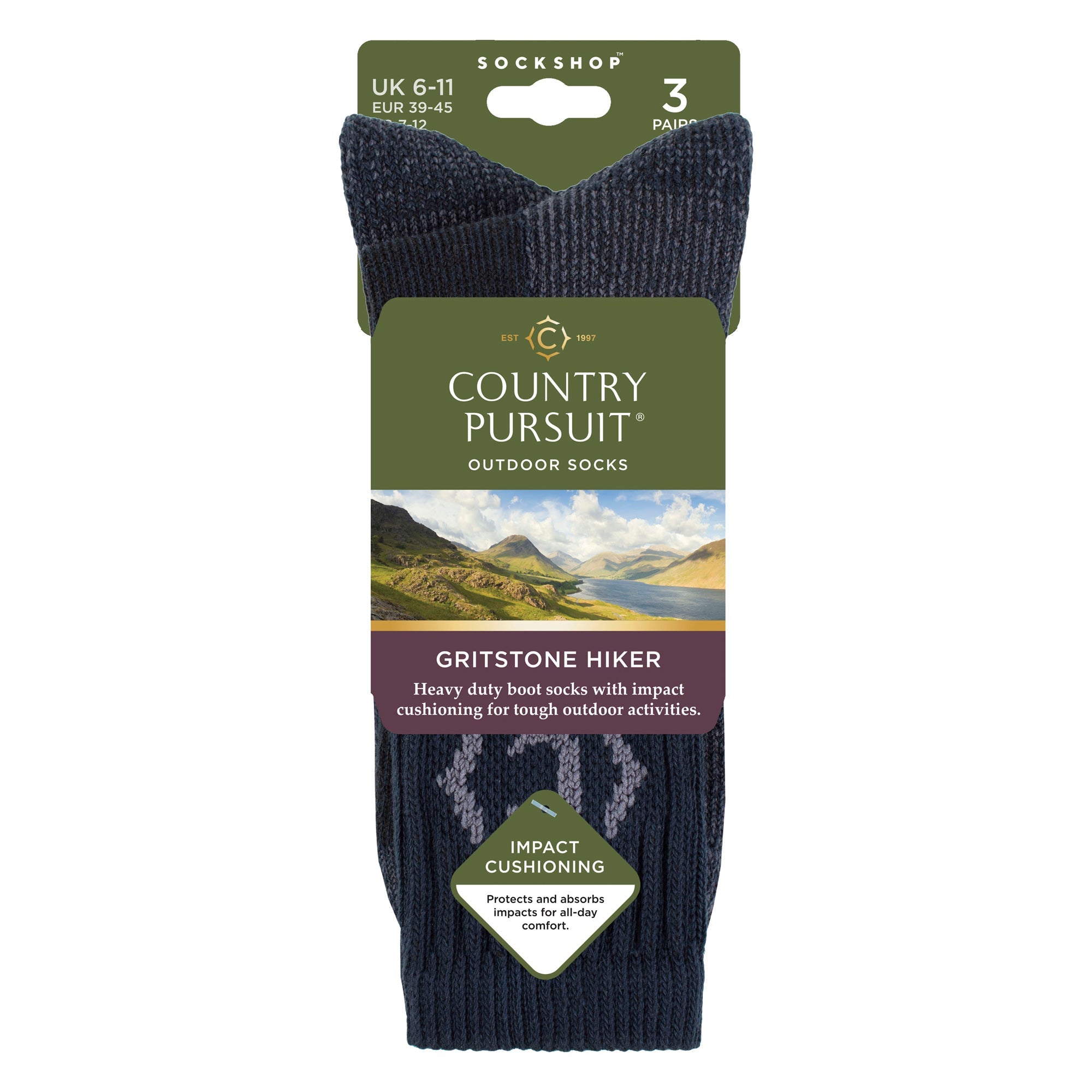 Country Pursuit Mens Heavy Duty Durable Cushioned Hiking Socks with Reinforced Heel and Toe