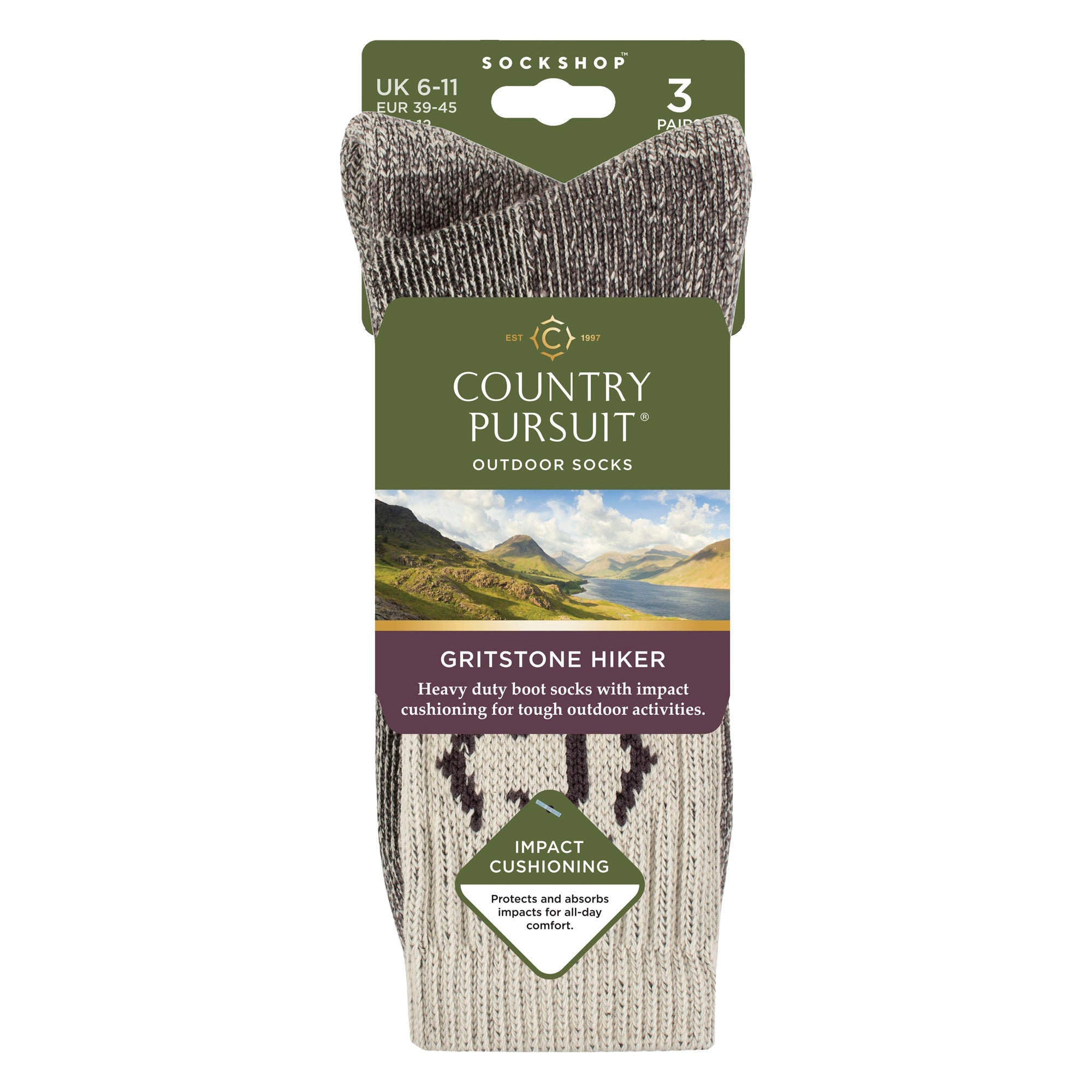 Country Pursuit Mens Heavy Duty Durable Cushioned Hiking Socks with Reinforced Heel and Toe