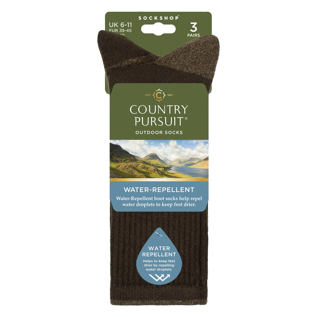 Country Pursuit 3 Pairs Mens Water Repellent Midweight Outdoor Socks for Hiking and Walking