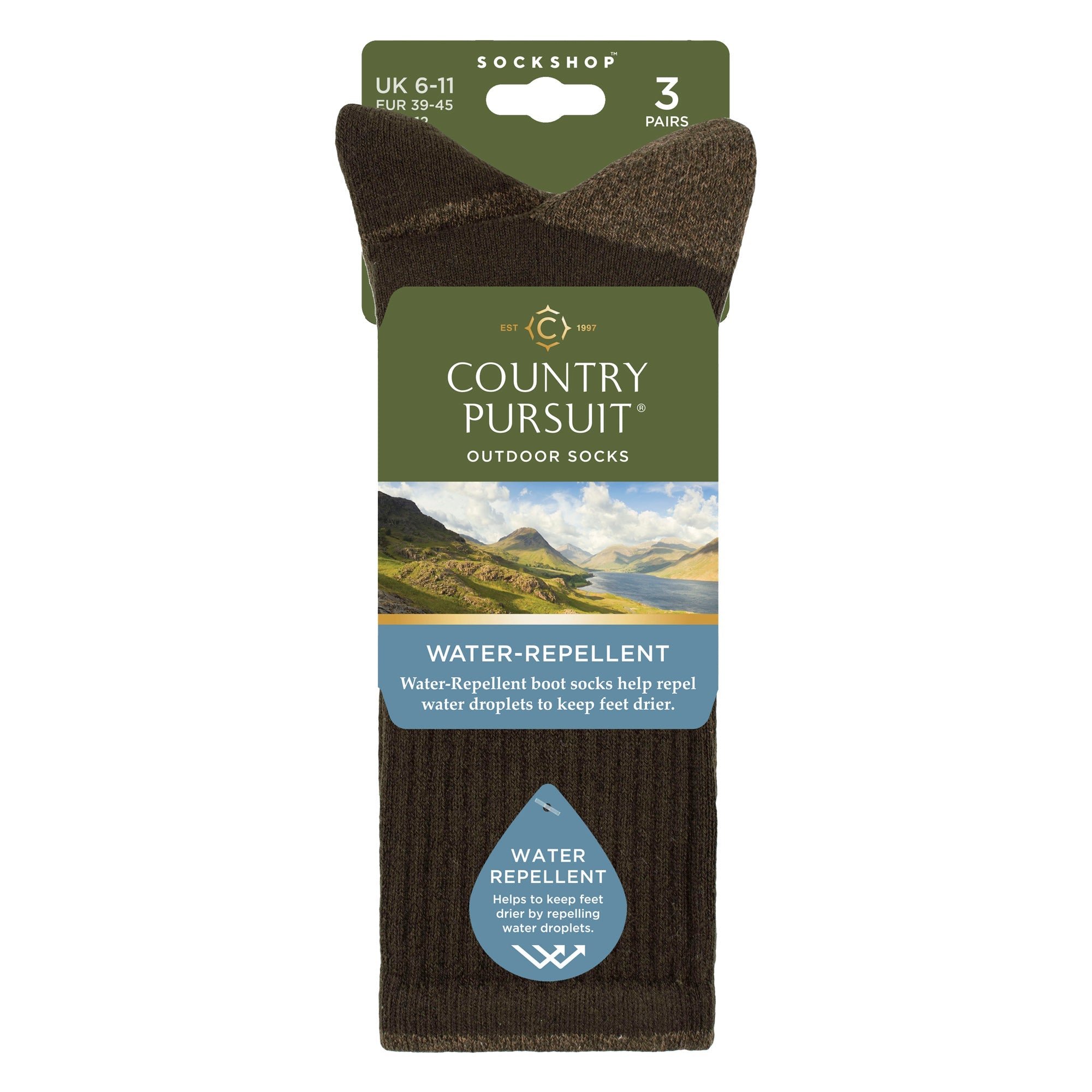 Country Pursuit 3 Pairs Mens Water Repellent Midweight Outdoor Socks for Hiking and Walking