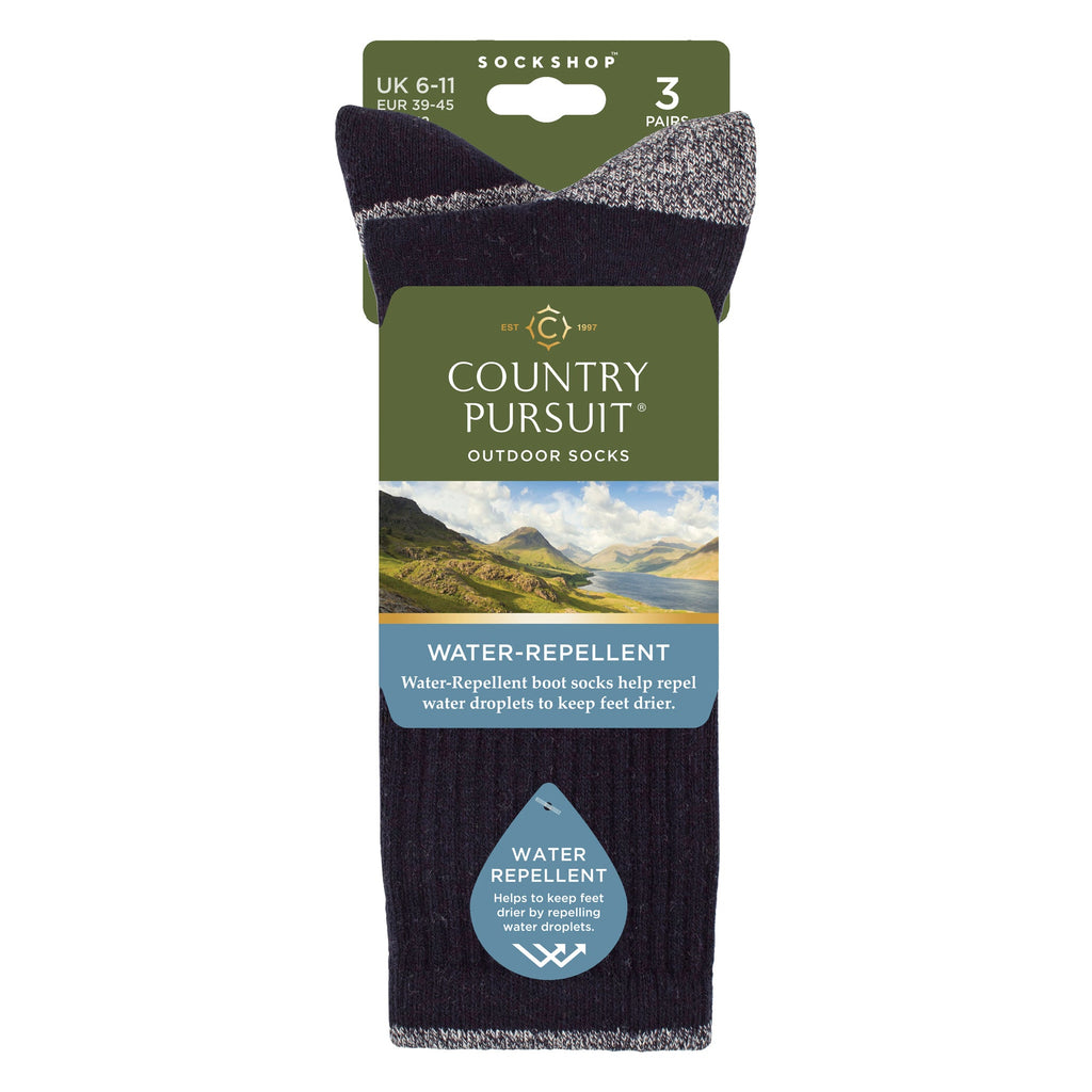 Country Pursuit 3 Pairs Mens Water Repellent Midweight Outdoor Socks for Hiking and Walking