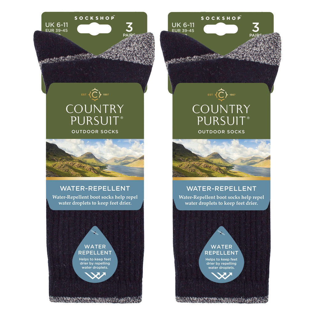 Sock Snob 6 Pairs Mens Water Repellent Midweight Outdoor Socks for Hiking and Walking