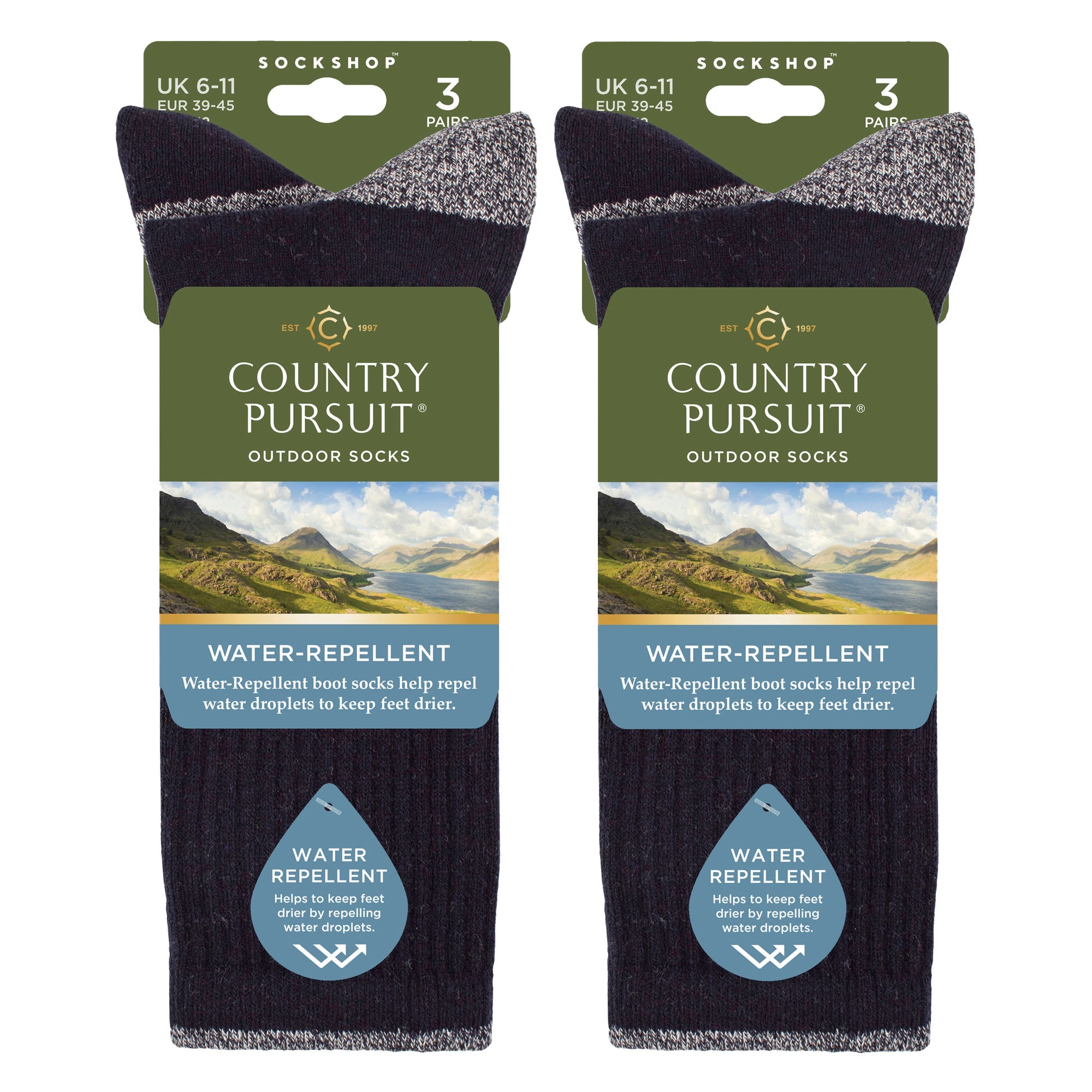 Sock Snob 6 Pairs Mens Water Repellent Midweight Outdoor Socks for Hiking and Walking