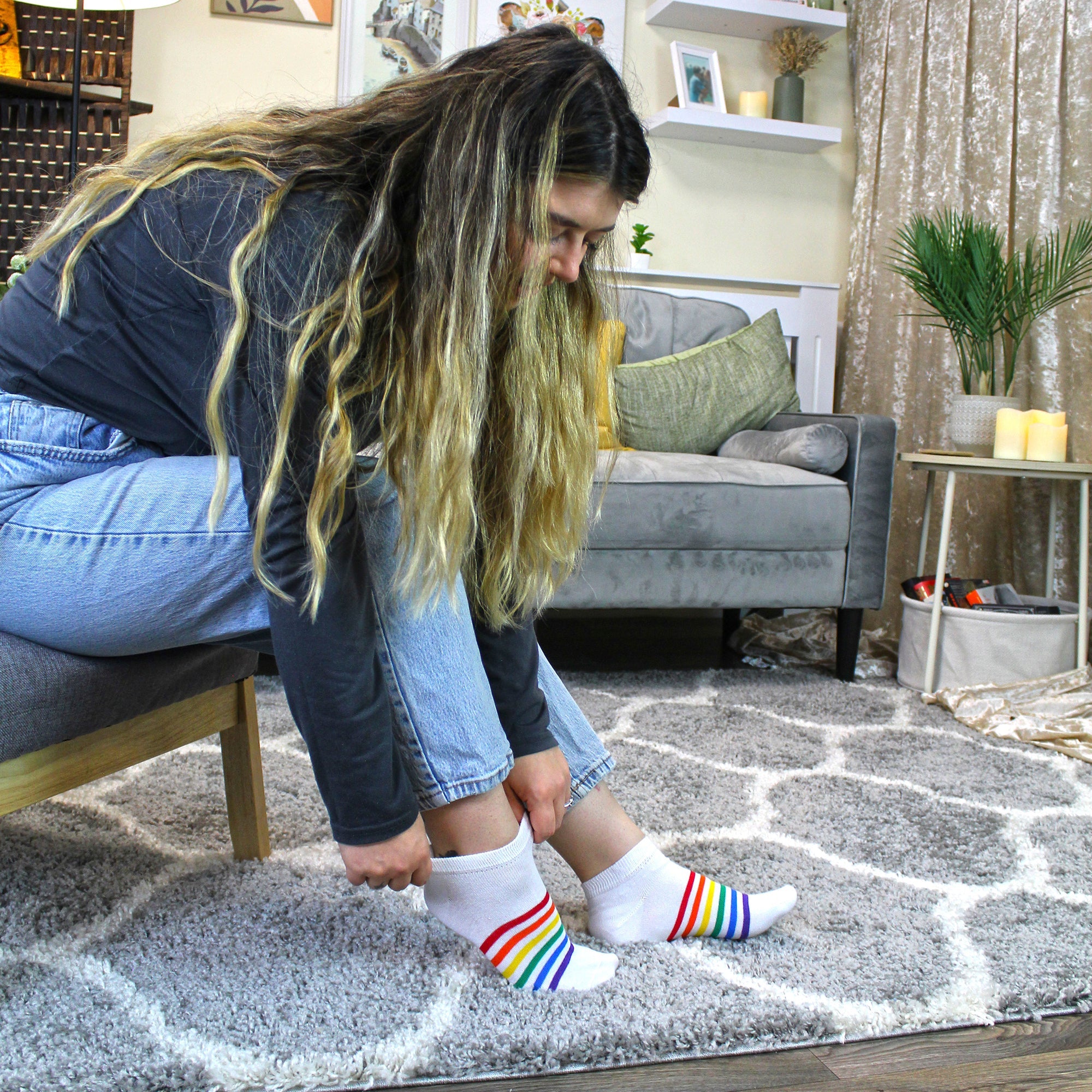 Sock Snob Unisex Rainbow Trainer Cotton Socks Bright Colourful Striped Socks