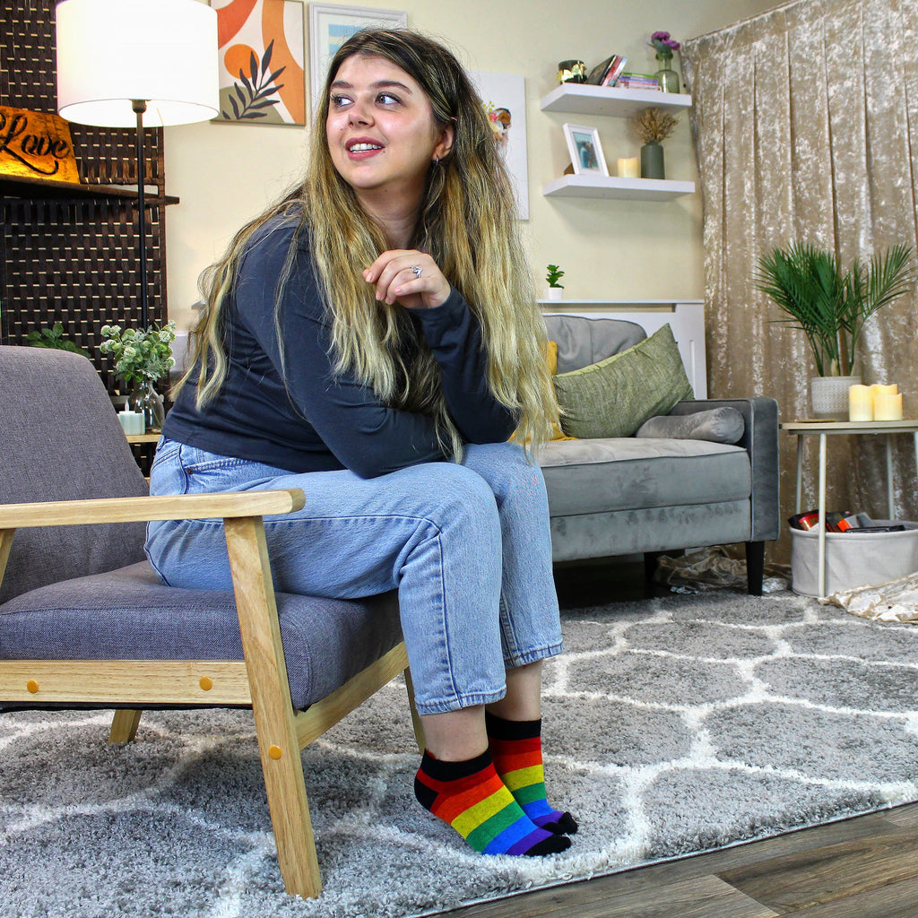 Sock Snob Unisex Rainbow Trainer Cotton Socks Bright Colourful Striped Socks