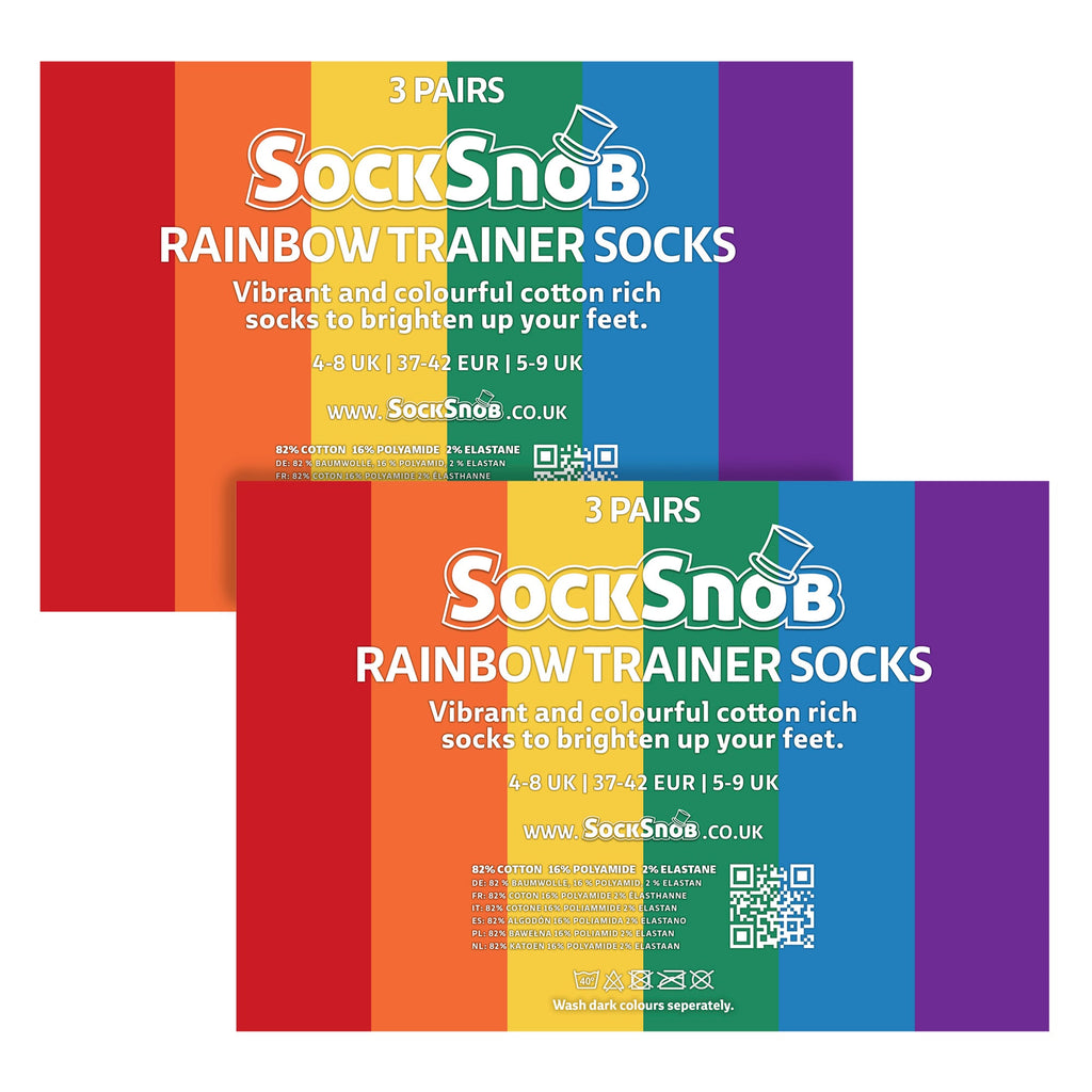 Sock Snob Unisex Rainbow Trainer Cotton Socks Bright Colourful Striped Socks