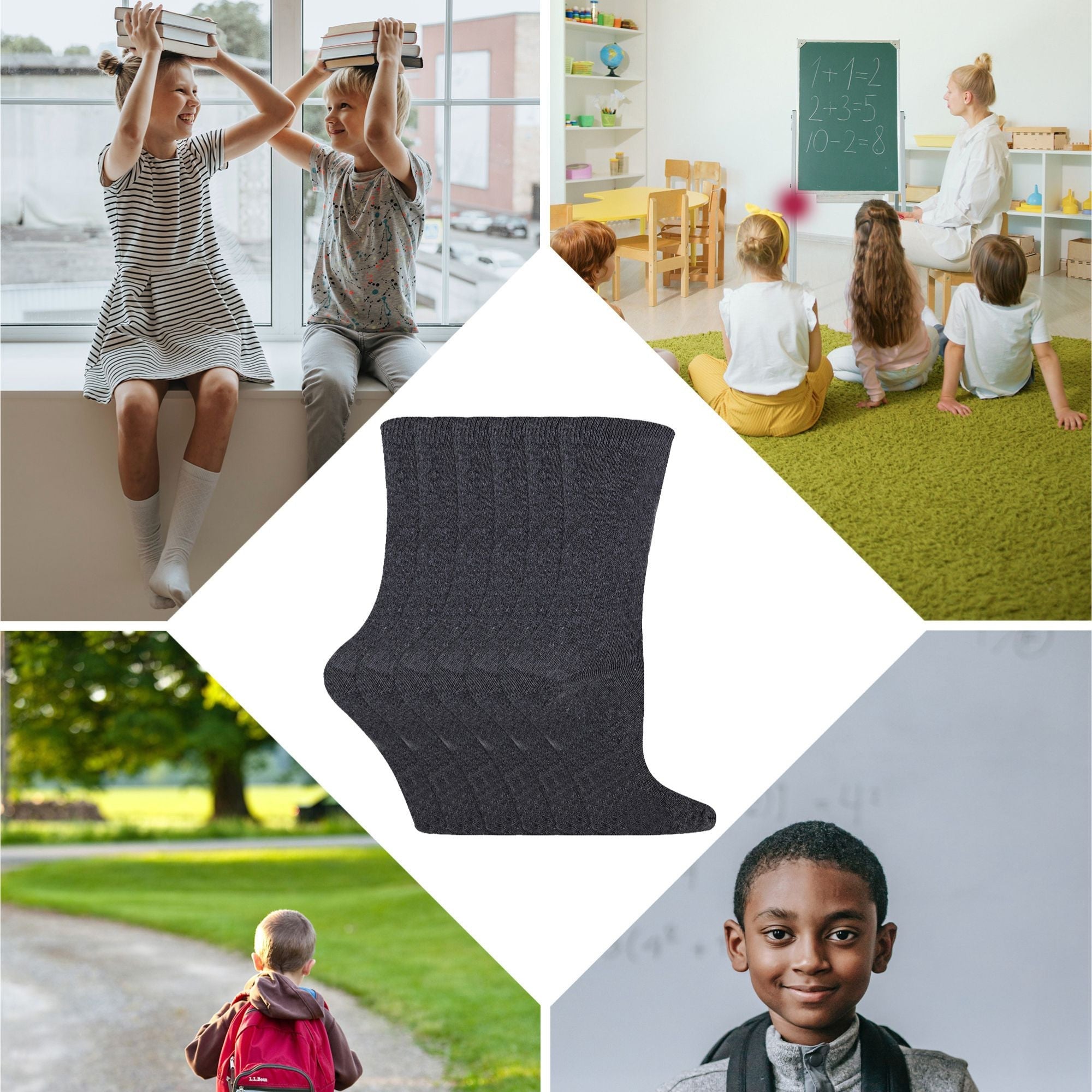 Sock Snob 12 Pair Kids Breathable Bamboo Plain Socks for School