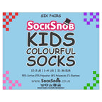 Sock Snob 6 Pack Kids Plain Solid Coloured Cotton Socks