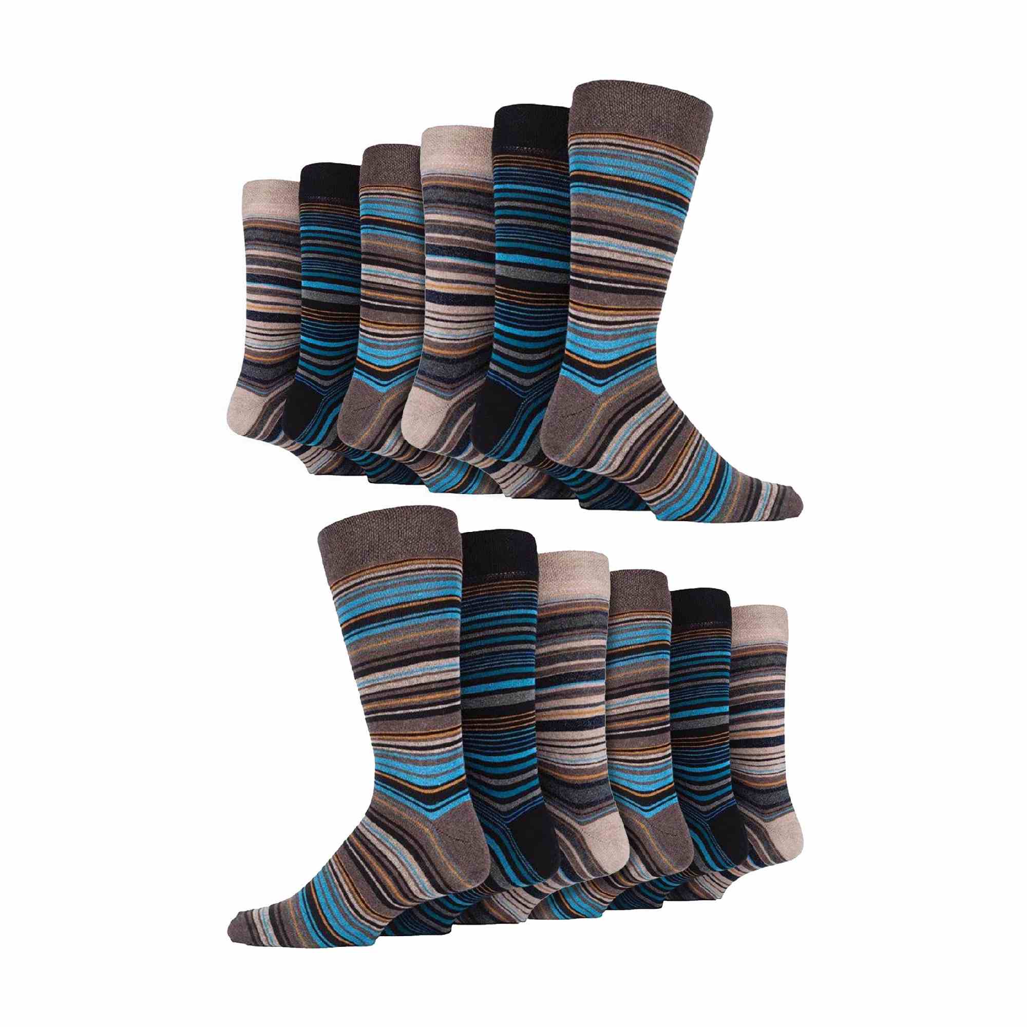 Sock Snob 12 Pair Mens Colourful Cotton Striped Patterned Dress Socks