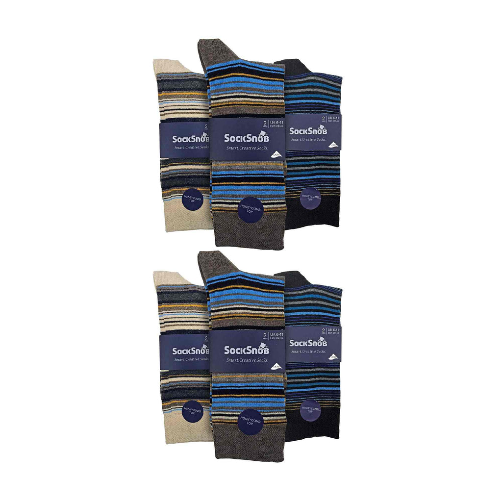 Sock Snob 12 Pair Mens Colourful Cotton Striped Patterned Dress Socks