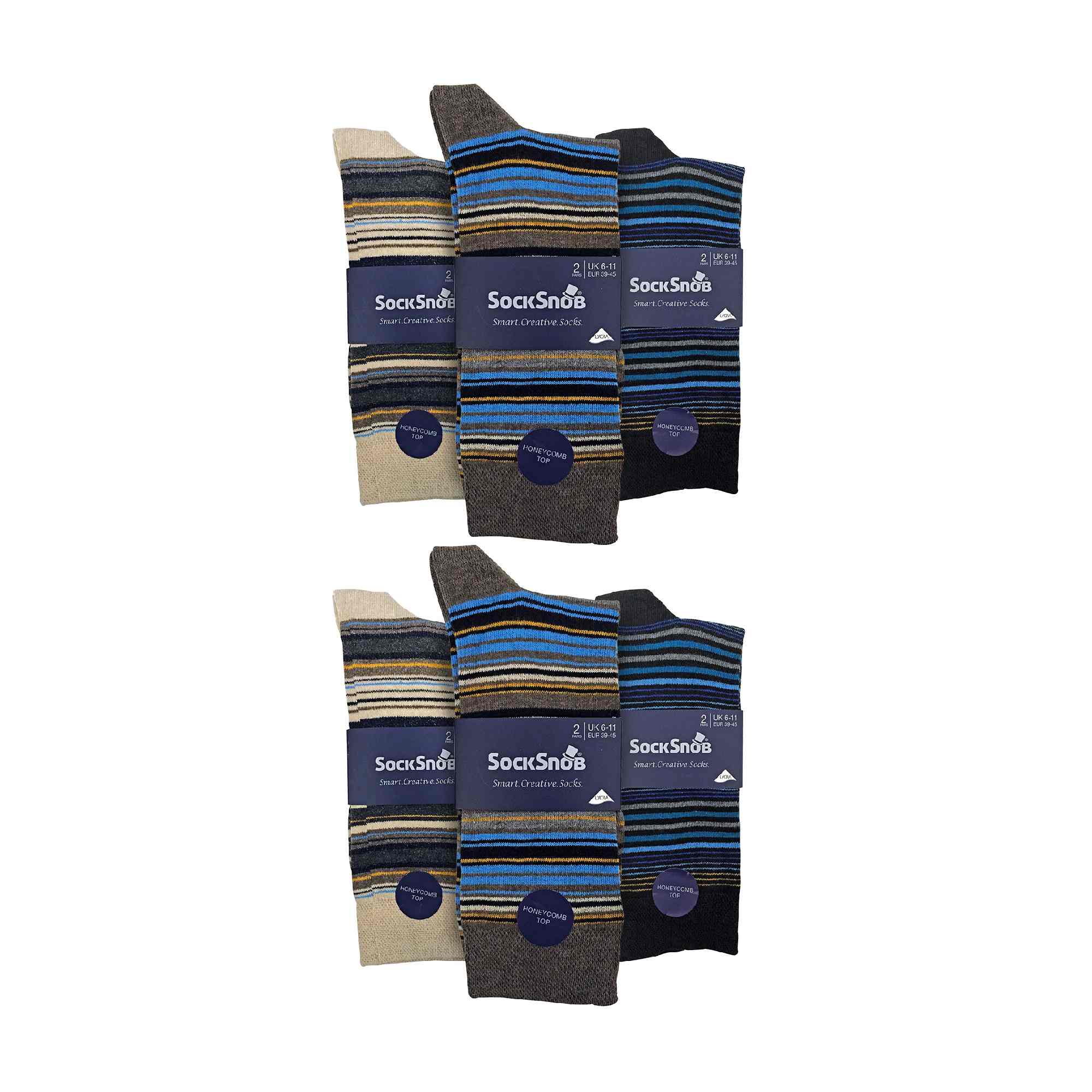 Sock Snob 12 Pair Mens Colourful Cotton Striped Patterned Dress Socks