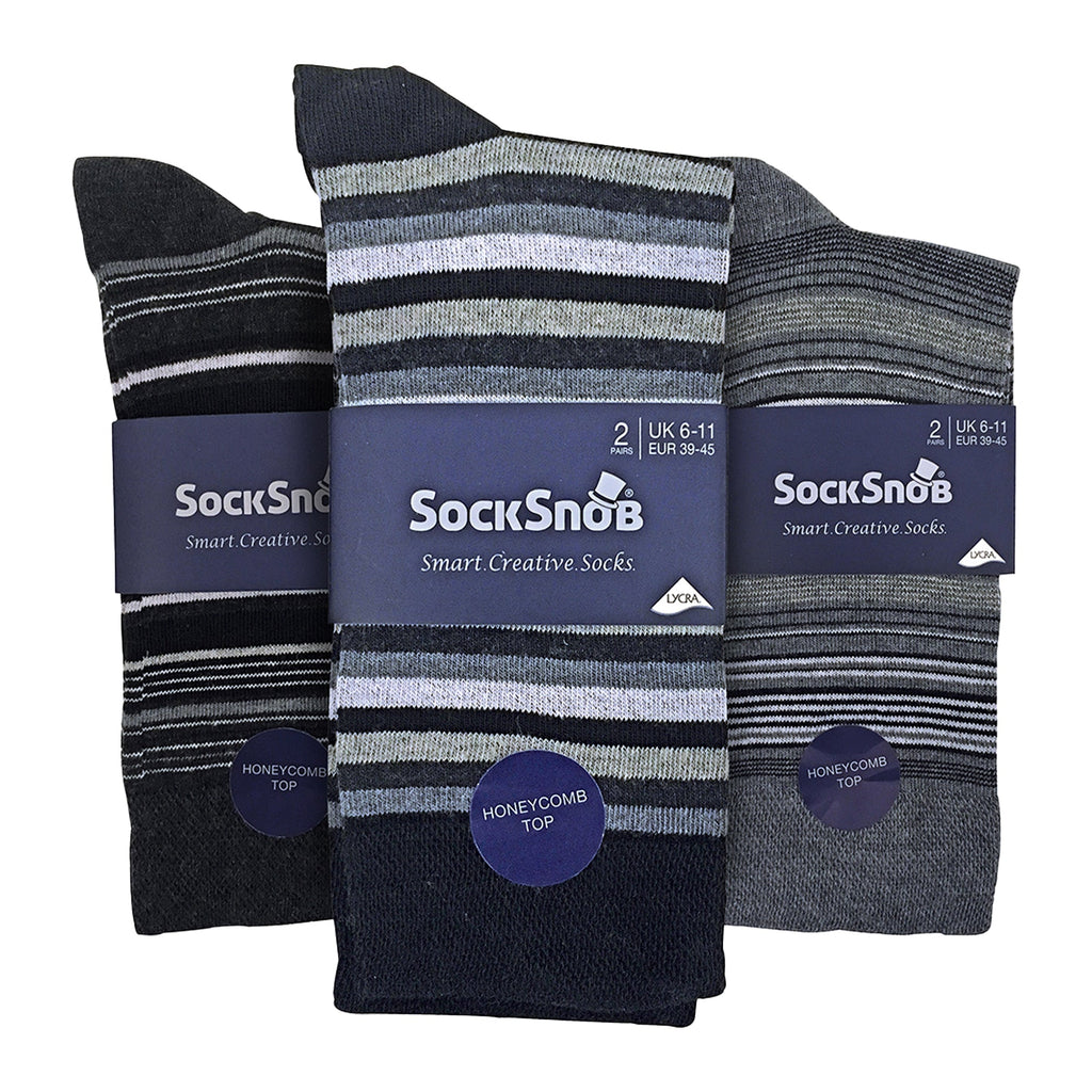 Sock Snob 6 Pack Mens Colourful Striped Patterned Dress Cotton Socks