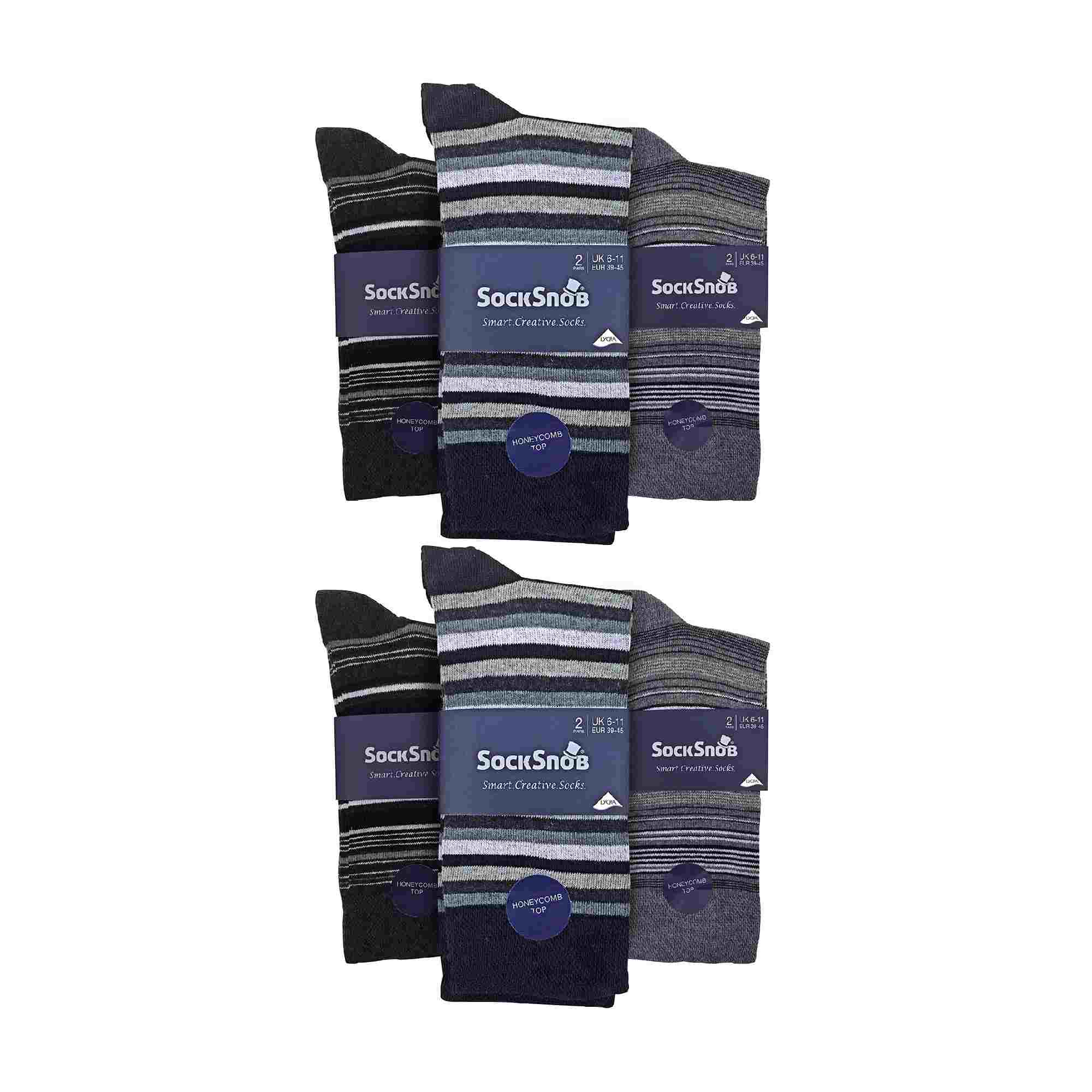 Sock Snob 12 Pair Mens Colourful Cotton Striped Patterned Dress Socks