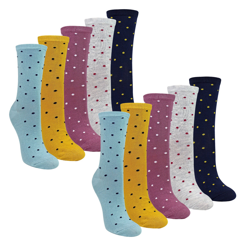 Sock Snob 10 Pairs Womens Multi Spot Socks - Soft Cotton Rich Polka Dot Everyday Socks