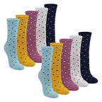 Sock Snob 10 Pairs Womens Multi Spot Socks - Soft Cotton Rich Polka Dot Everyday Socks