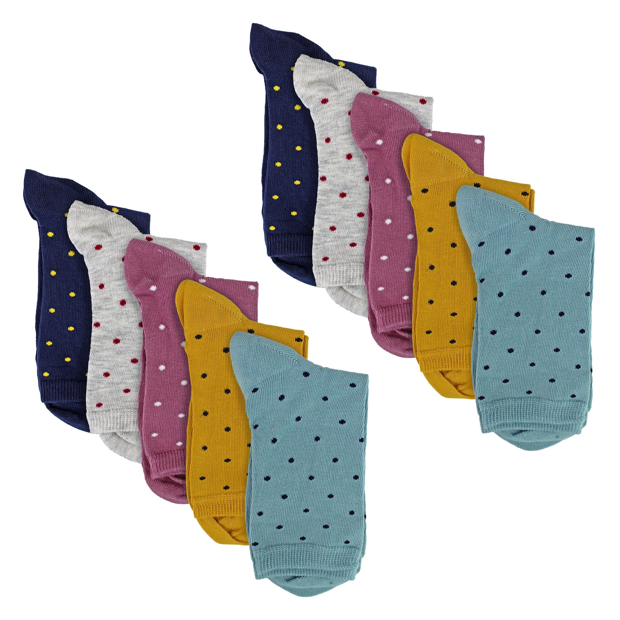 Sock Snob 10 Pairs Womens Multi Spot Socks - Soft Cotton Rich Polka Dot Everyday Socks