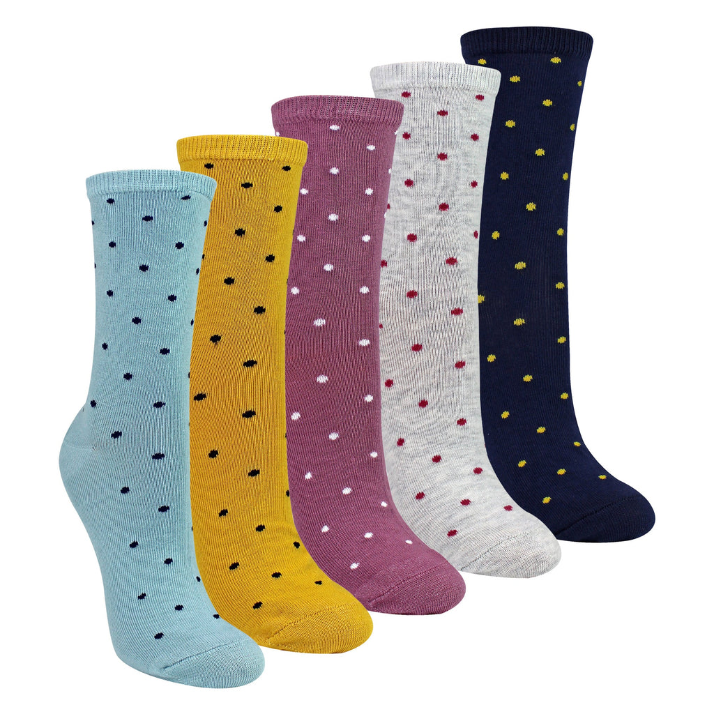 Sock Snob 5 Pairs Womens Multi Spot Socks - Soft Cotton Rich Polka Dot Everyday Socks