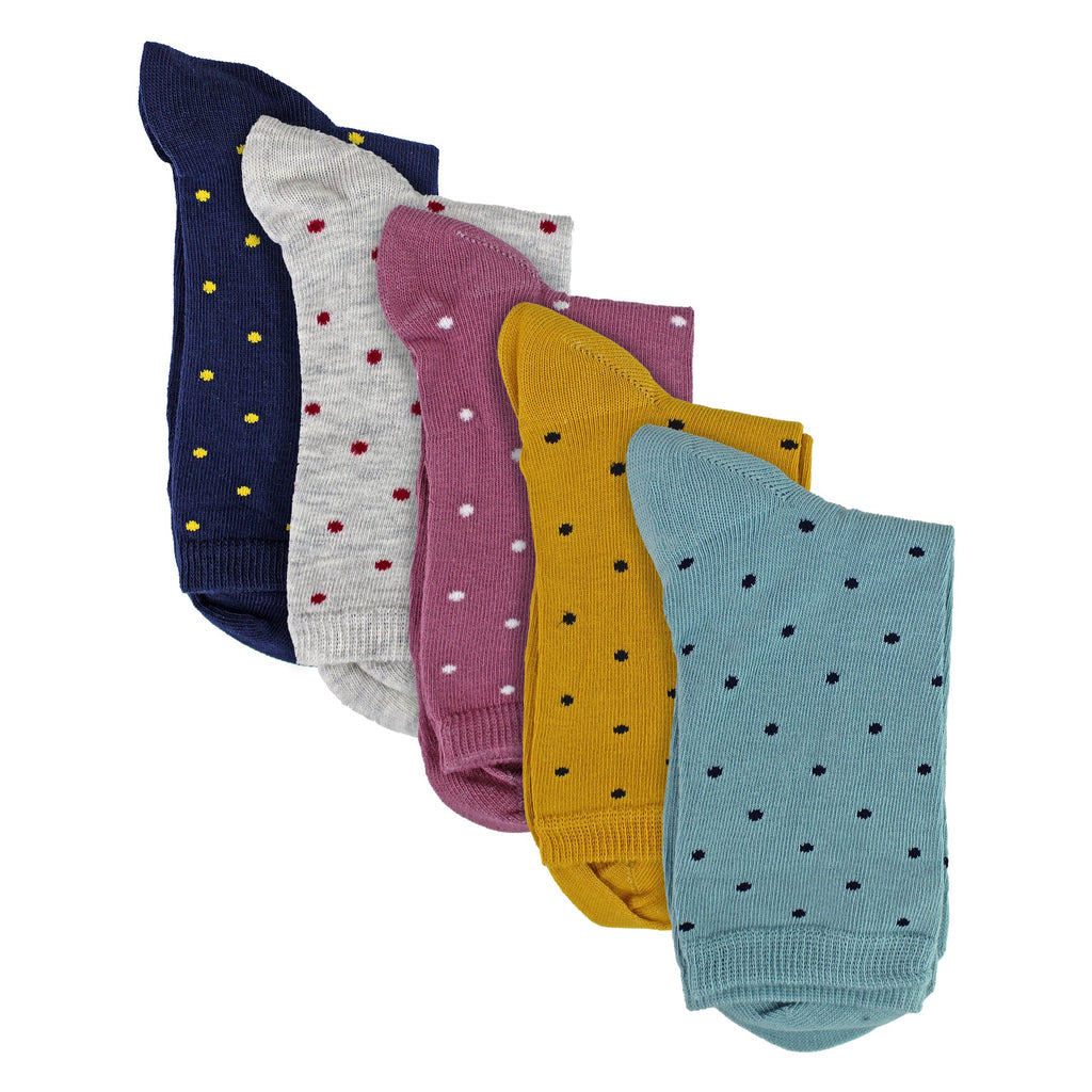 Sock Snob 5 Pairs Womens Multi Spot Socks - Soft Cotton Rich Polka Dot Everyday Socks