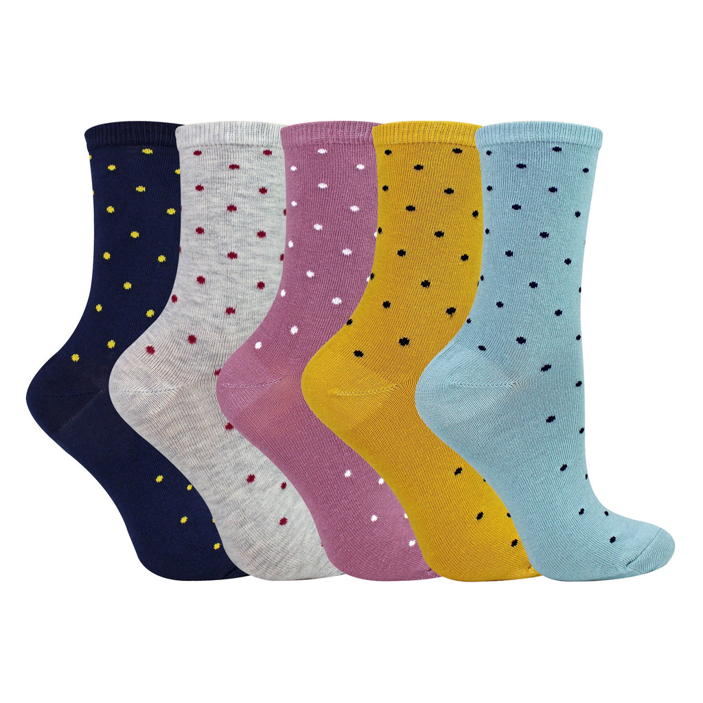 Sock Snob 5 Pairs Womens Multi Spot Socks - Soft Cotton Rich Polka Dot Everyday Socks