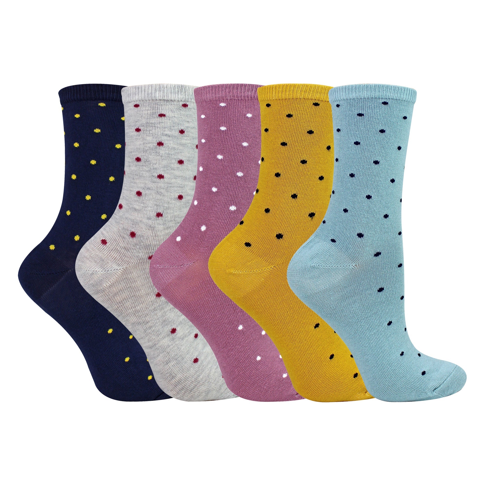 Sock Snob 5 Pairs Womens Multi Spot Socks - Soft Cotton Rich Polka Dot Everyday Socks