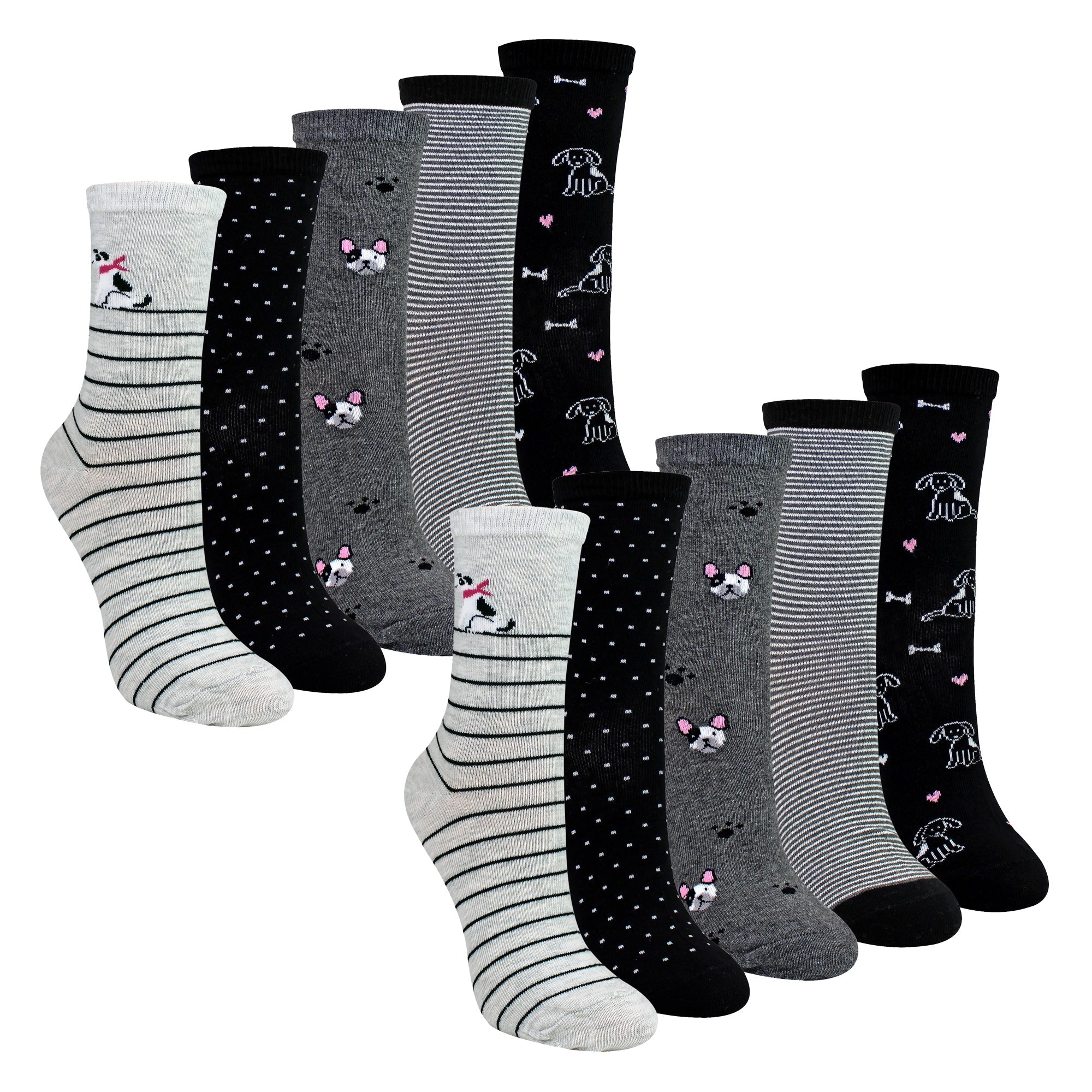 Sock Snob 10 Pairs Womens Dog Patterned Socks - Soft Cotton Rich Fun Dog Design Socks