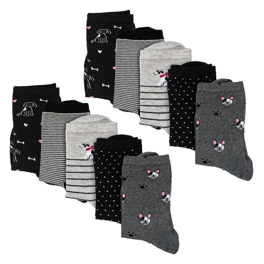 Sock Snob 10 Pairs Womens Dog Patterned Socks - Soft Cotton Rich Fun Dog Design Socks