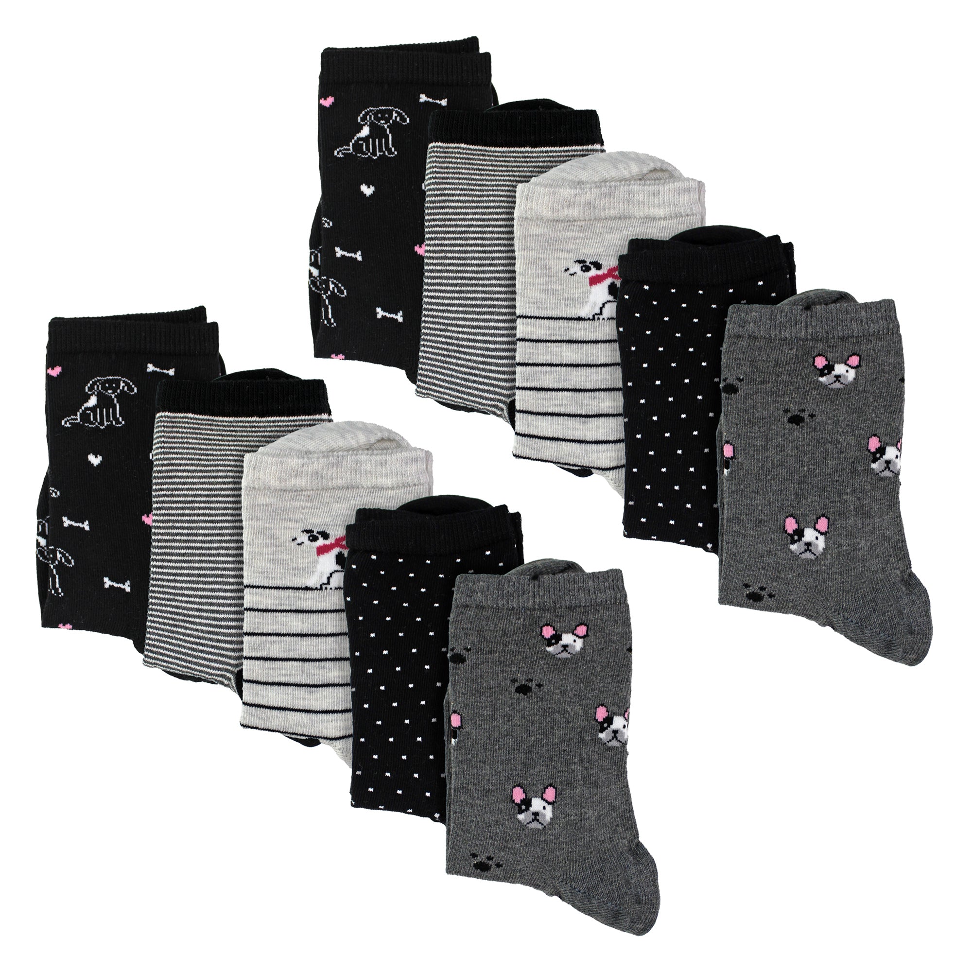 Sock Snob 10 Pairs Womens Dog Patterned Socks - Soft Cotton Rich Fun Dog Design Socks