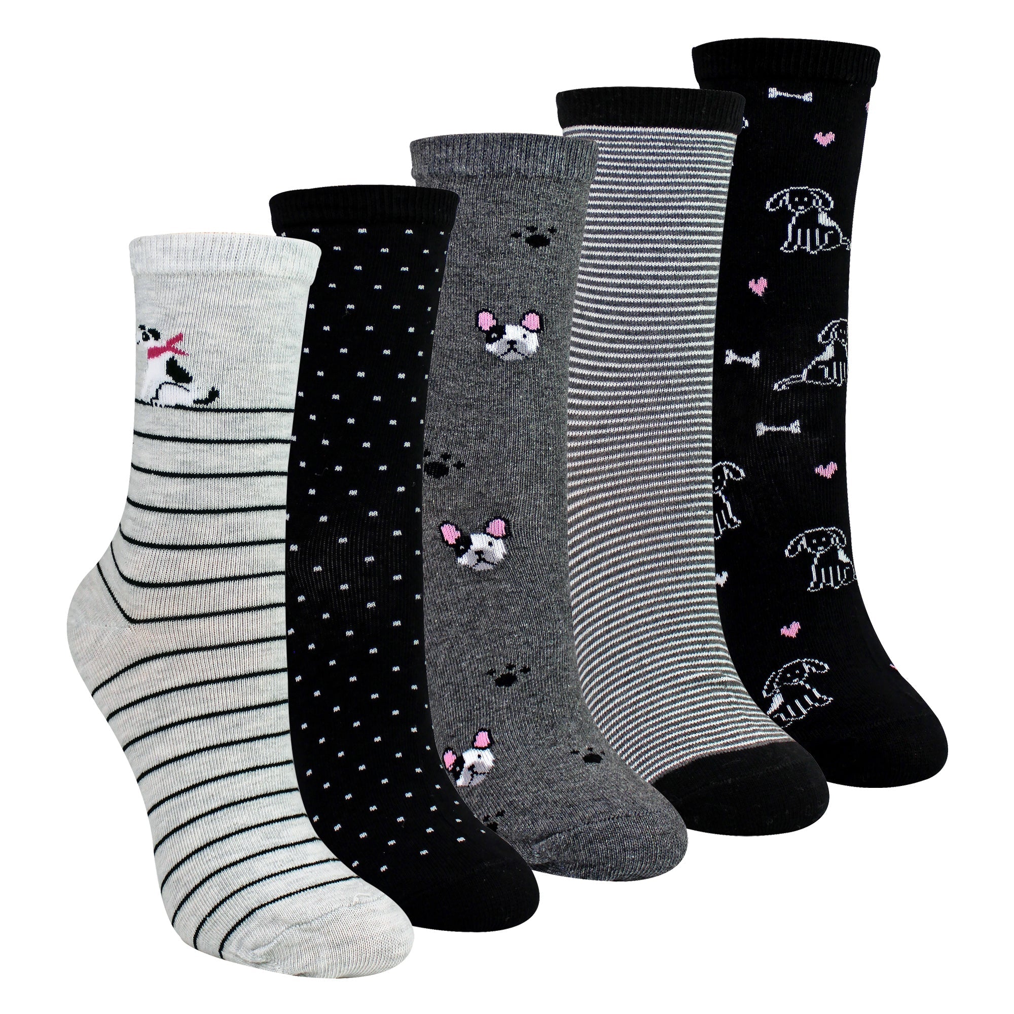 Sock Snob 5 Pairs Womens Dog Patterned Socks - Soft Cotton Rich Fun Dog Design Socks