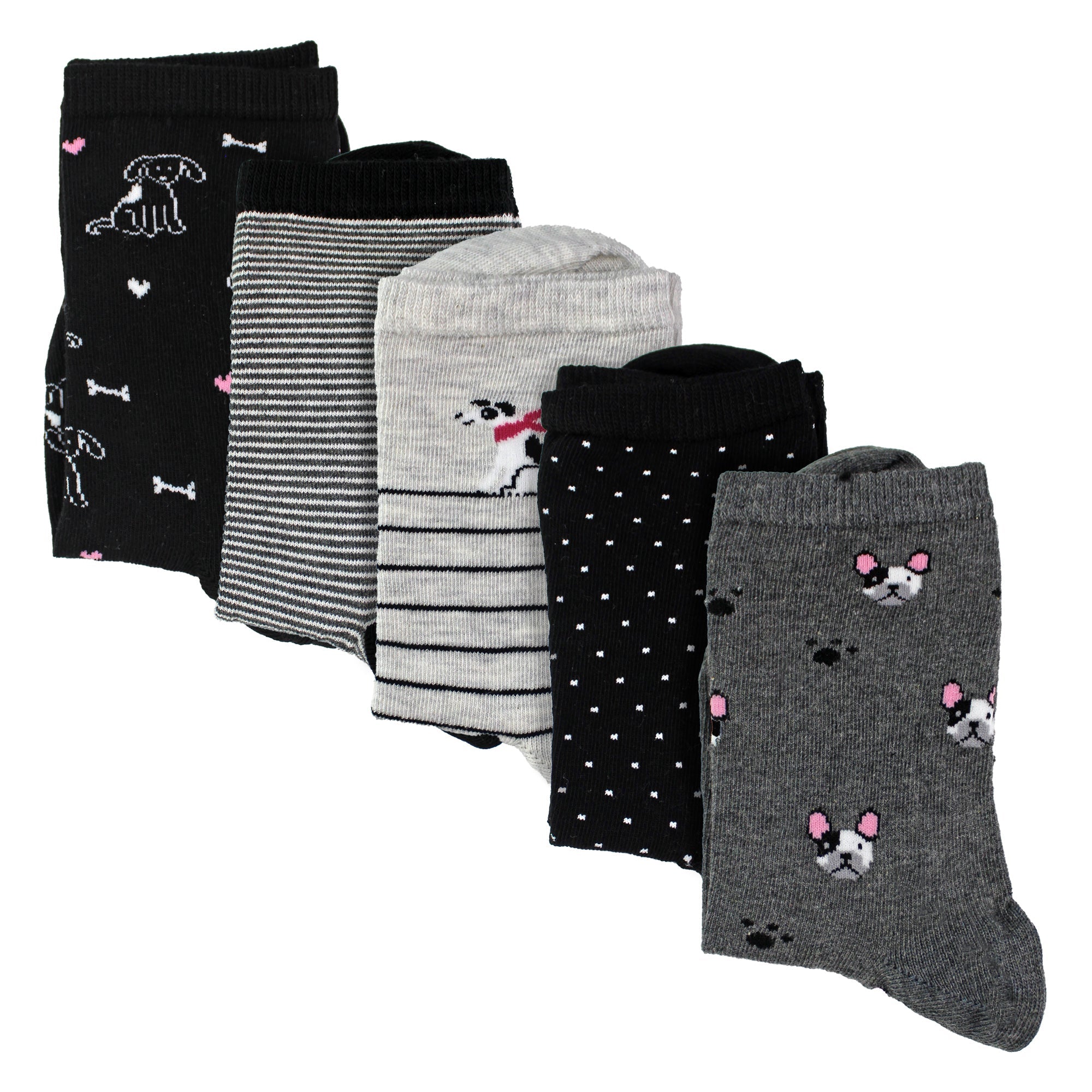 Sock Snob 5 Pairs Womens Dog Patterned Socks - Soft Cotton Rich Fun Dog Design Socks