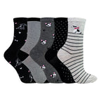 Sock Snob 5 Pairs Womens Dog Patterned Socks - Soft Cotton Rich Fun Dog Design Socks