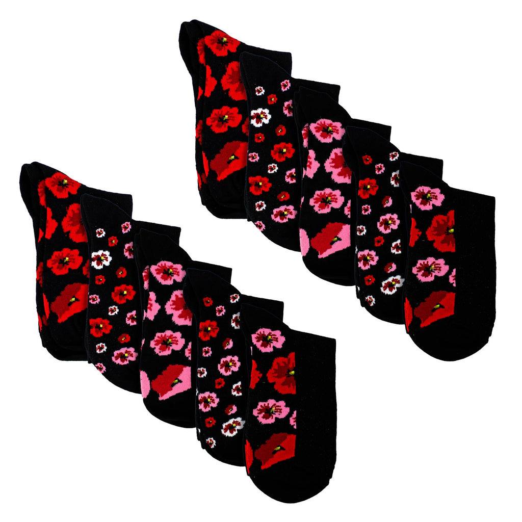 Sock Snob 10 Pairs Womens Poppy Footbed Socks - Soft Cotton Rich Floral Everyday Socks