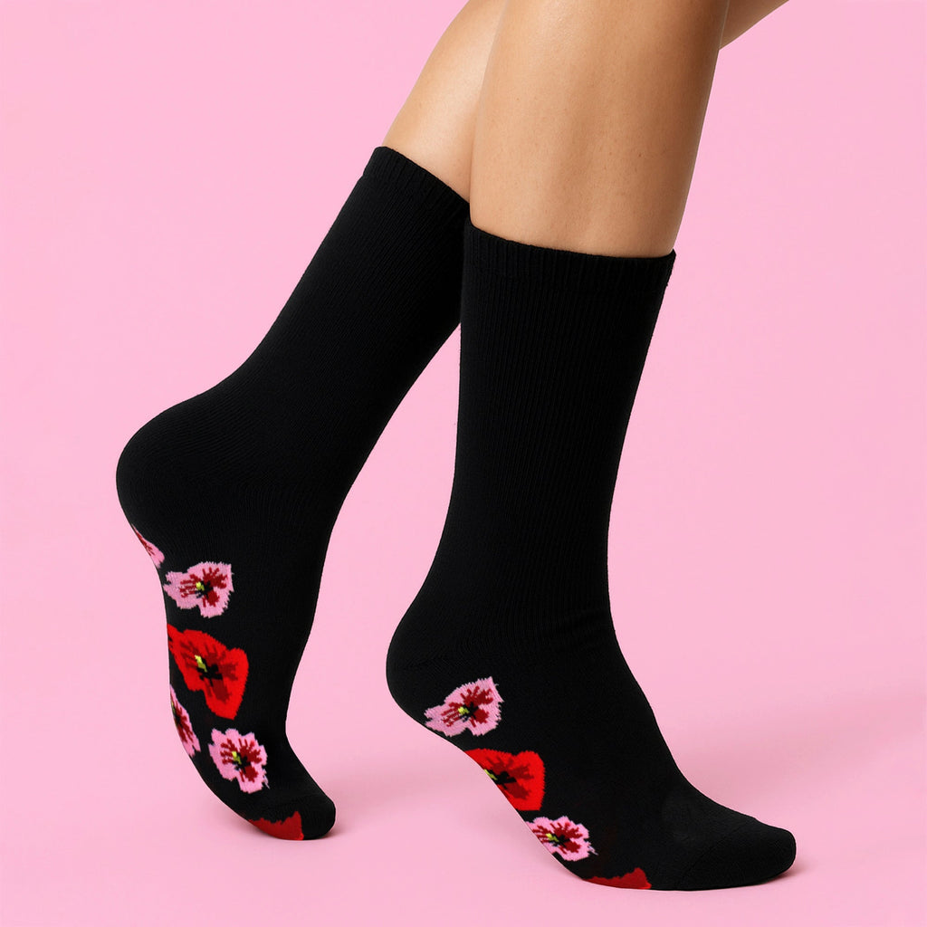 Sock Snob 10 Pairs Womens Poppy Footbed Socks - Soft Cotton Rich Floral Everyday Socks