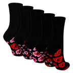 Sock Snob 5 Pairs Womens Poppy Footbed Socks - Soft Cotton Rich Floral Everyday Socks