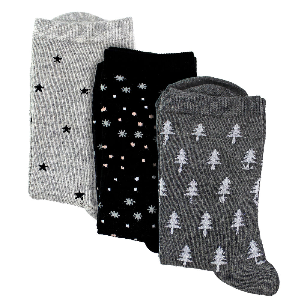 Sock Snob 3 Pairs Womens Stars and Trees Patterned Socks