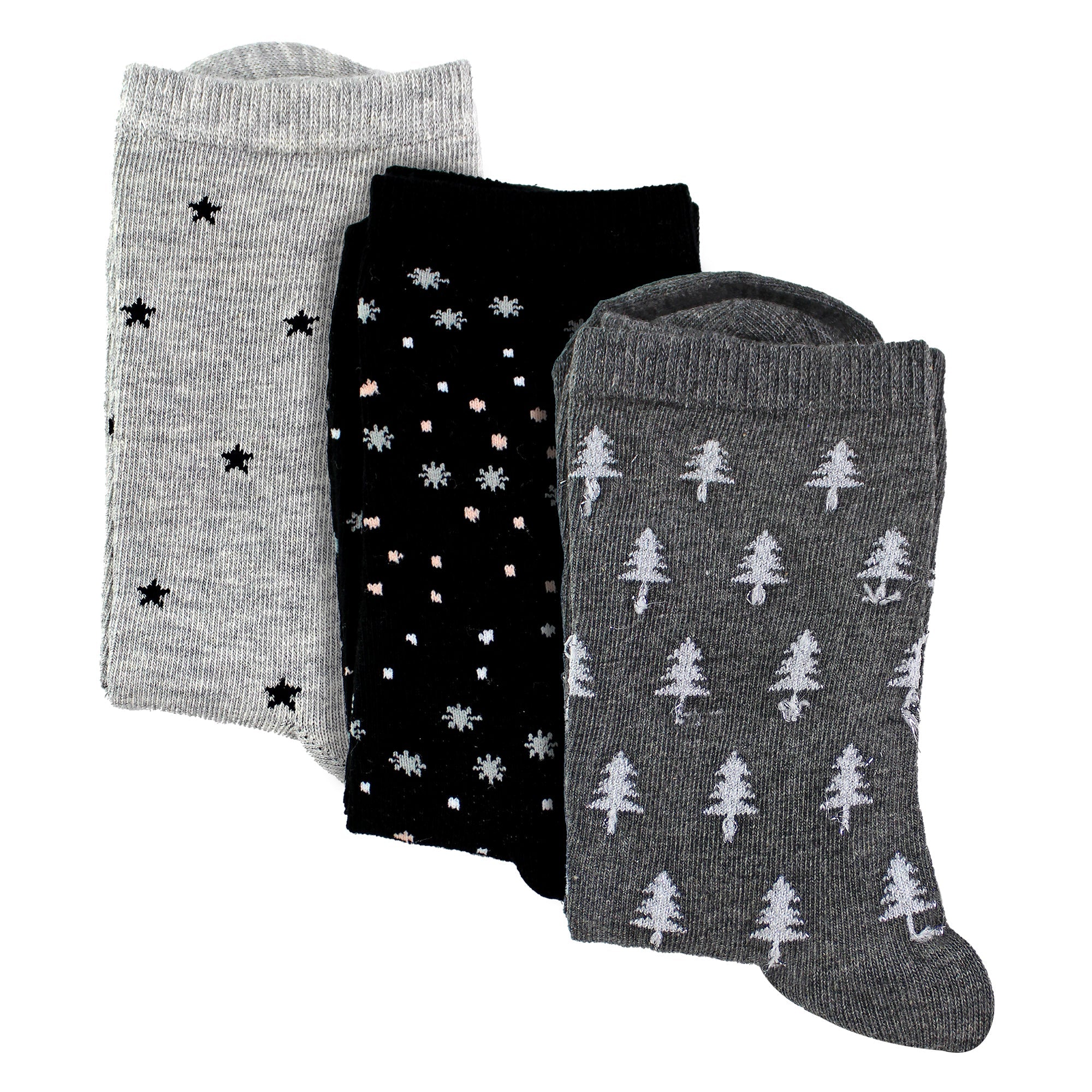Sock Snob 3 Pairs Womens Stars and Trees Patterned Socks
