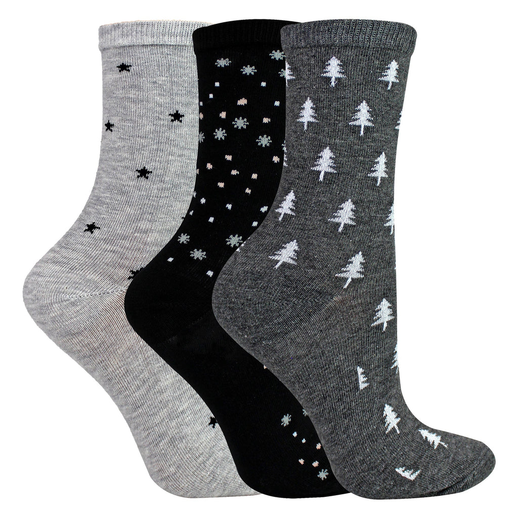 Sock Snob 3 Pairs Womens Stars and Trees Patterned Socks