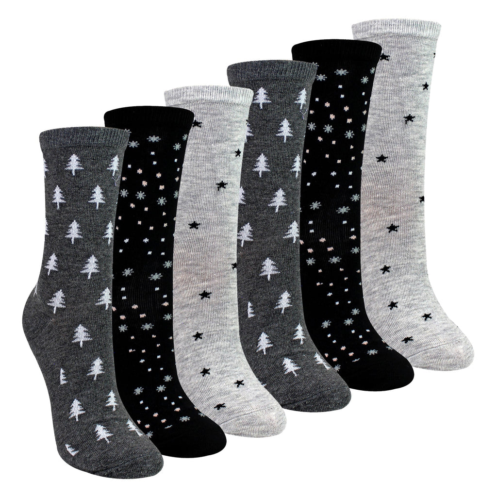 Sock Snob 6 Pairs Womens Stars and Trees Patterned Socks