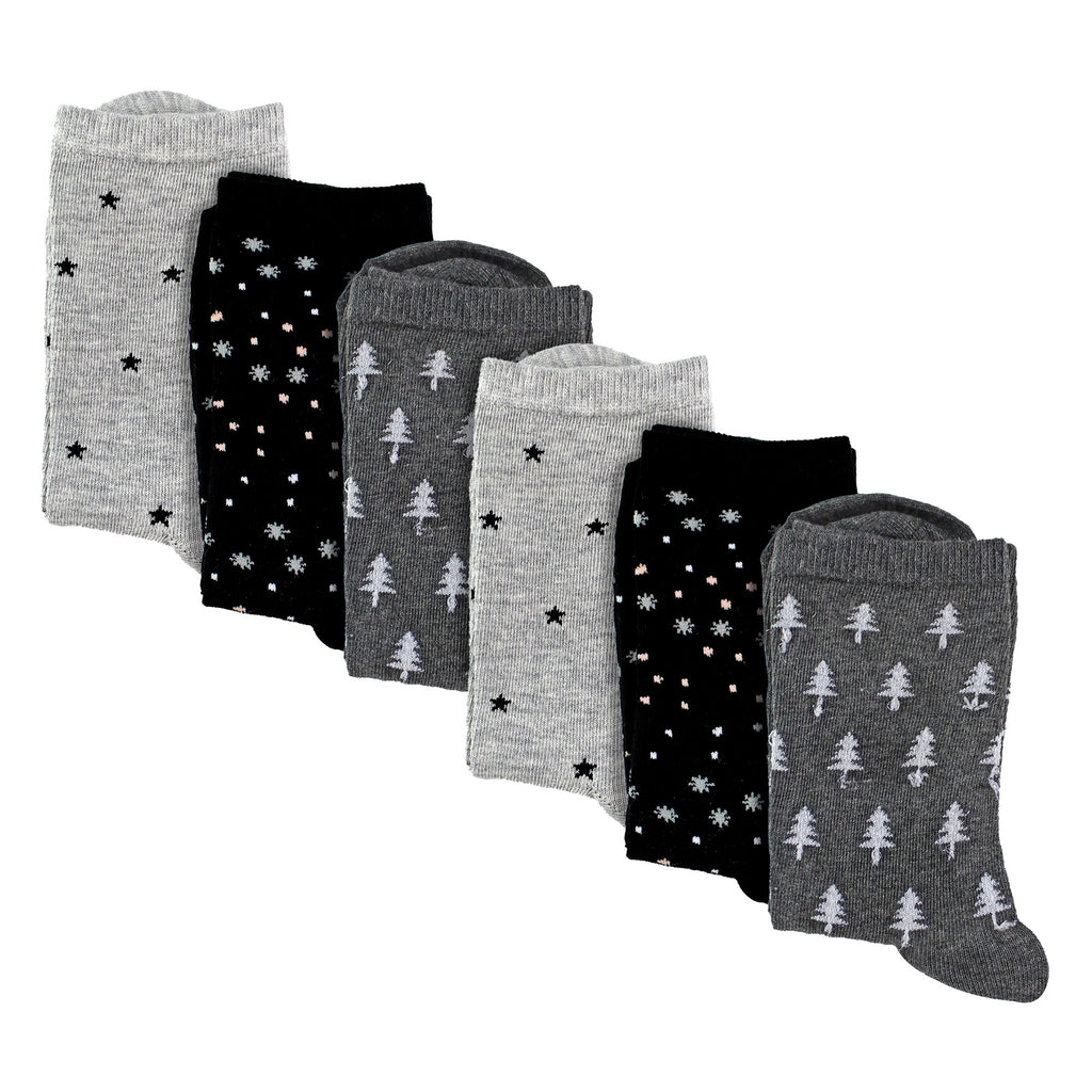 Sock Snob 6 Pairs Womens Stars and Trees Patterned Socks
