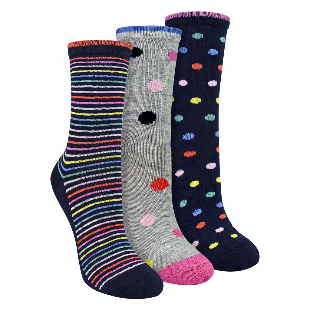 Sock Snob 3 Pairs Womens Spots and Stripe Patterned Socks