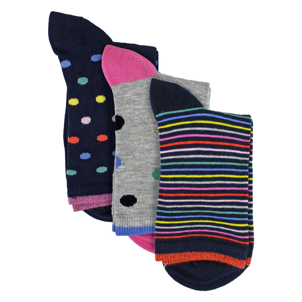 Sock Snob 3 Pairs Womens Spots and Stripe Patterned Socks