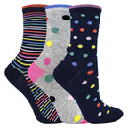 Sock Snob 3 Pairs Womens Spots and Stripe Patterned Socks