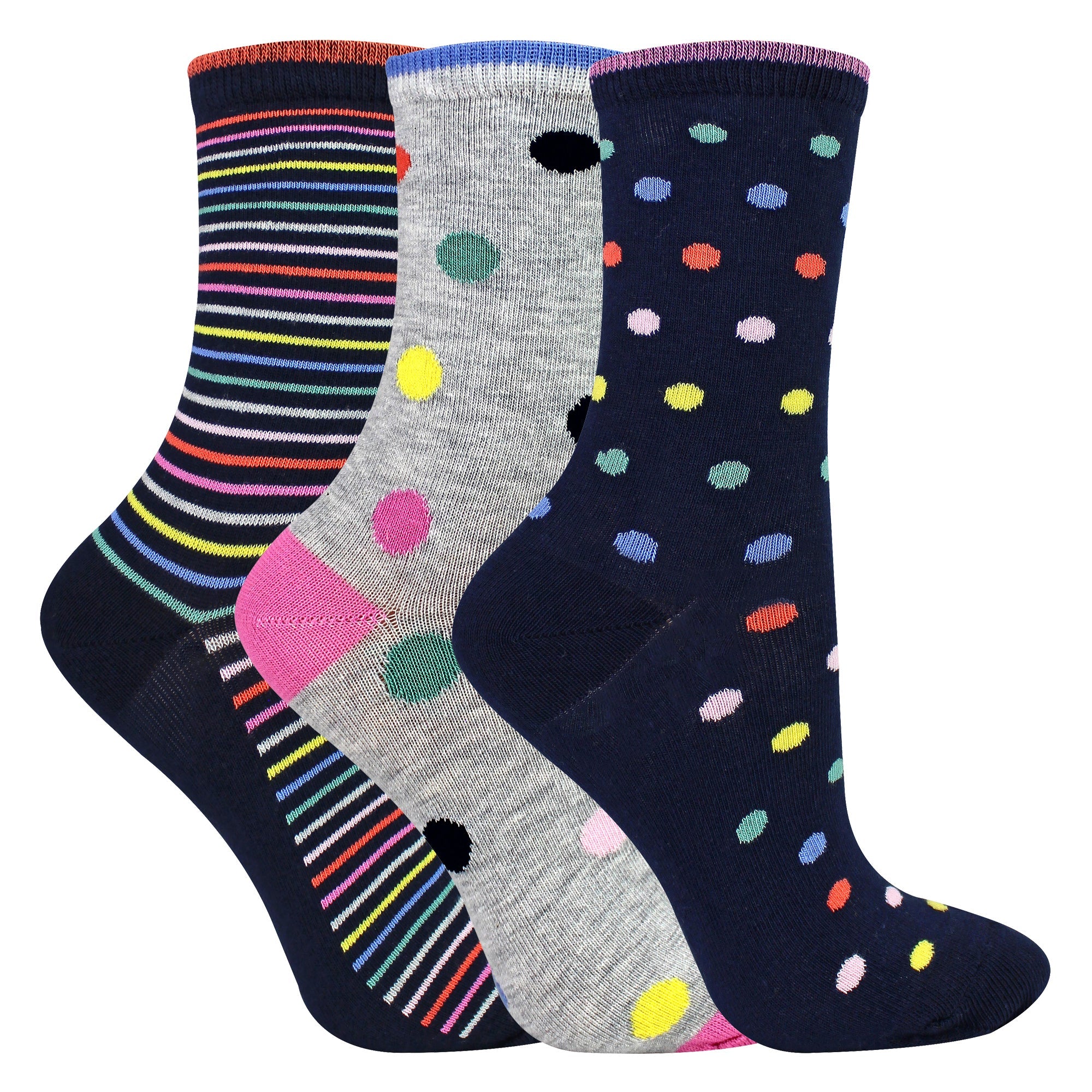 Sock Snob 3 Pairs Womens Spots and Stripe Patterned Socks