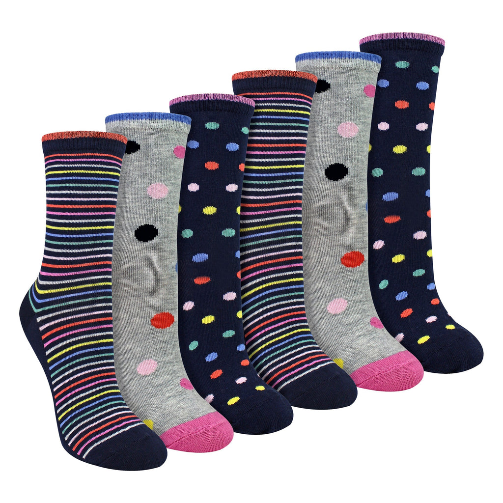 Sock Snob 6 Pairs Womens Spots and Stripe Patterned Socks