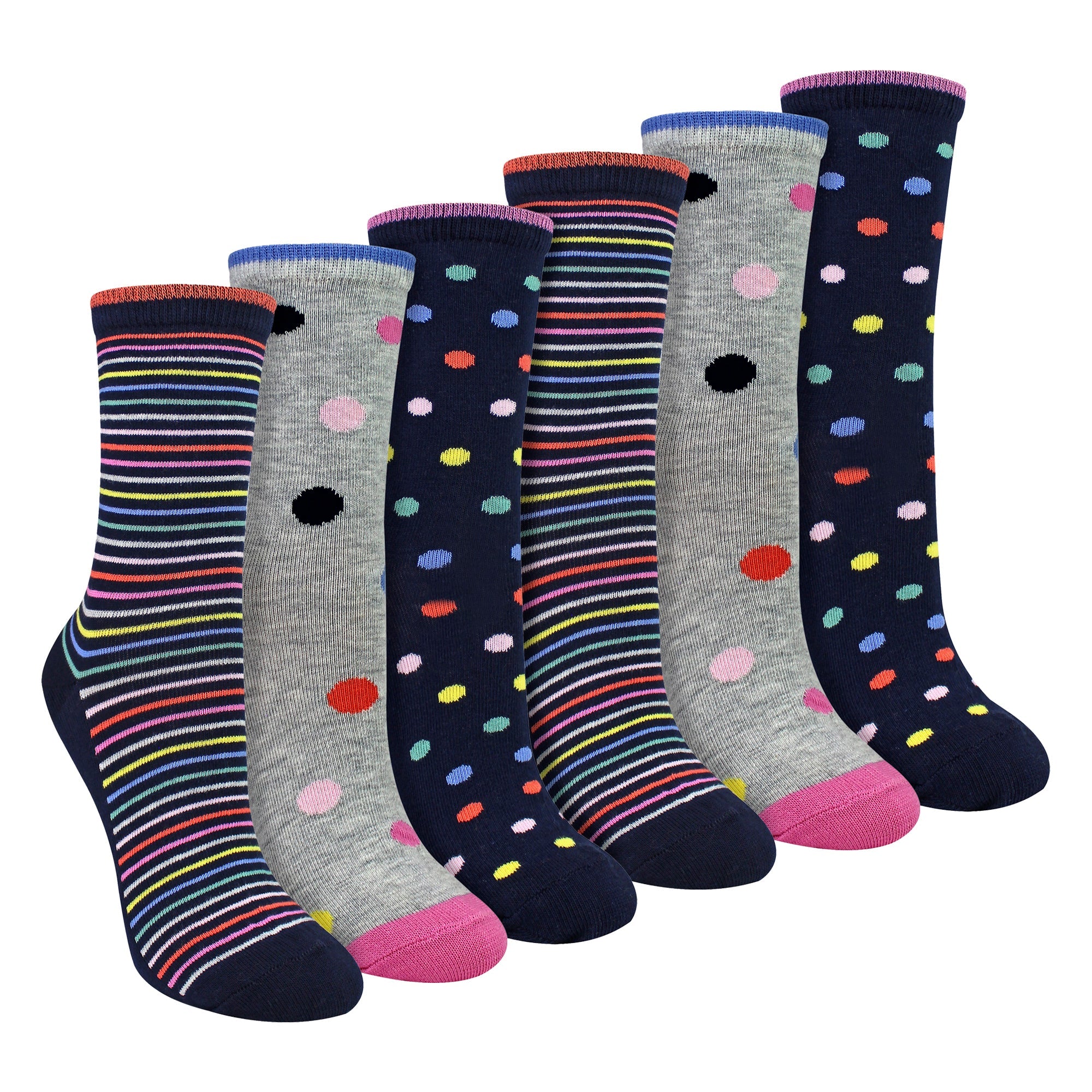 Sock Snob 6 Pairs Womens Spots and Stripe Patterned Socks