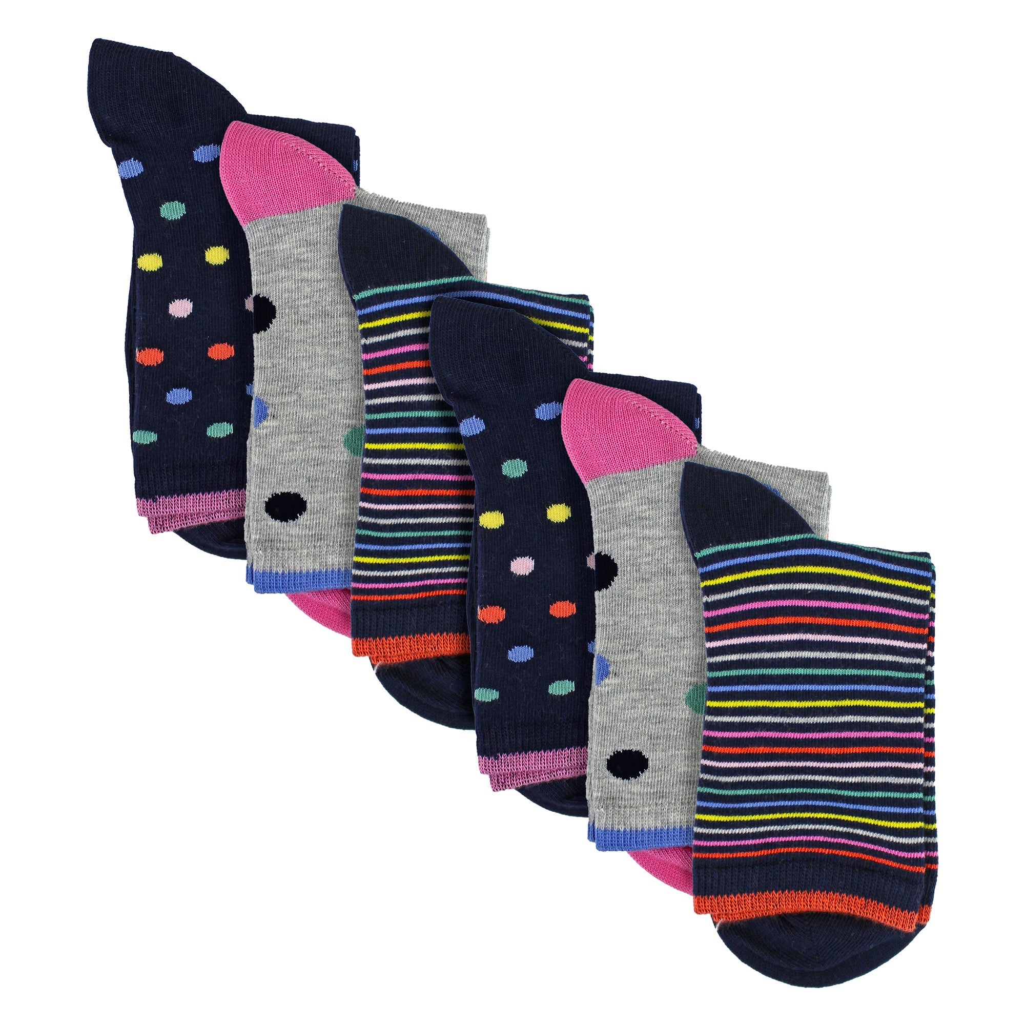 Sock Snob 6 Pairs Womens Spots and Stripe Patterned Socks
