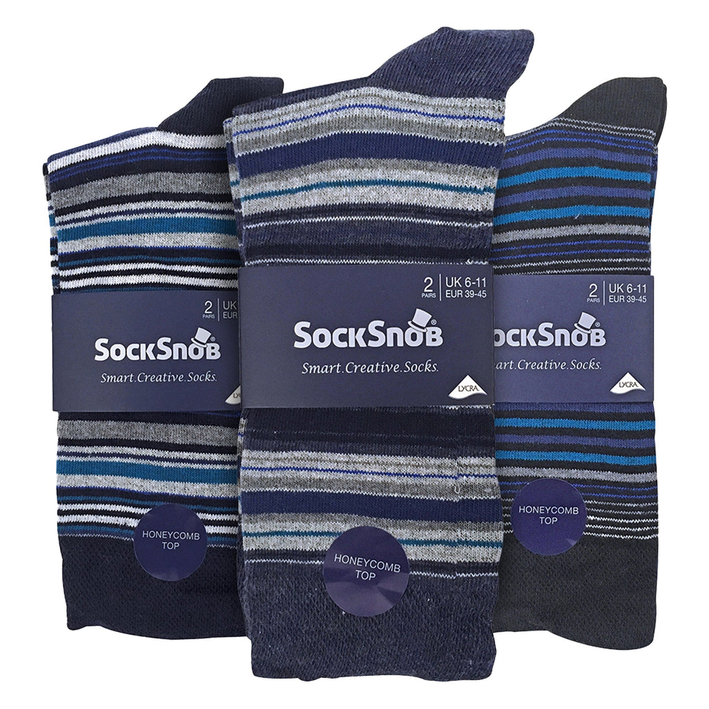Sock Snob 6 Pack Mens Colourful Striped Patterned Dress Cotton Socks